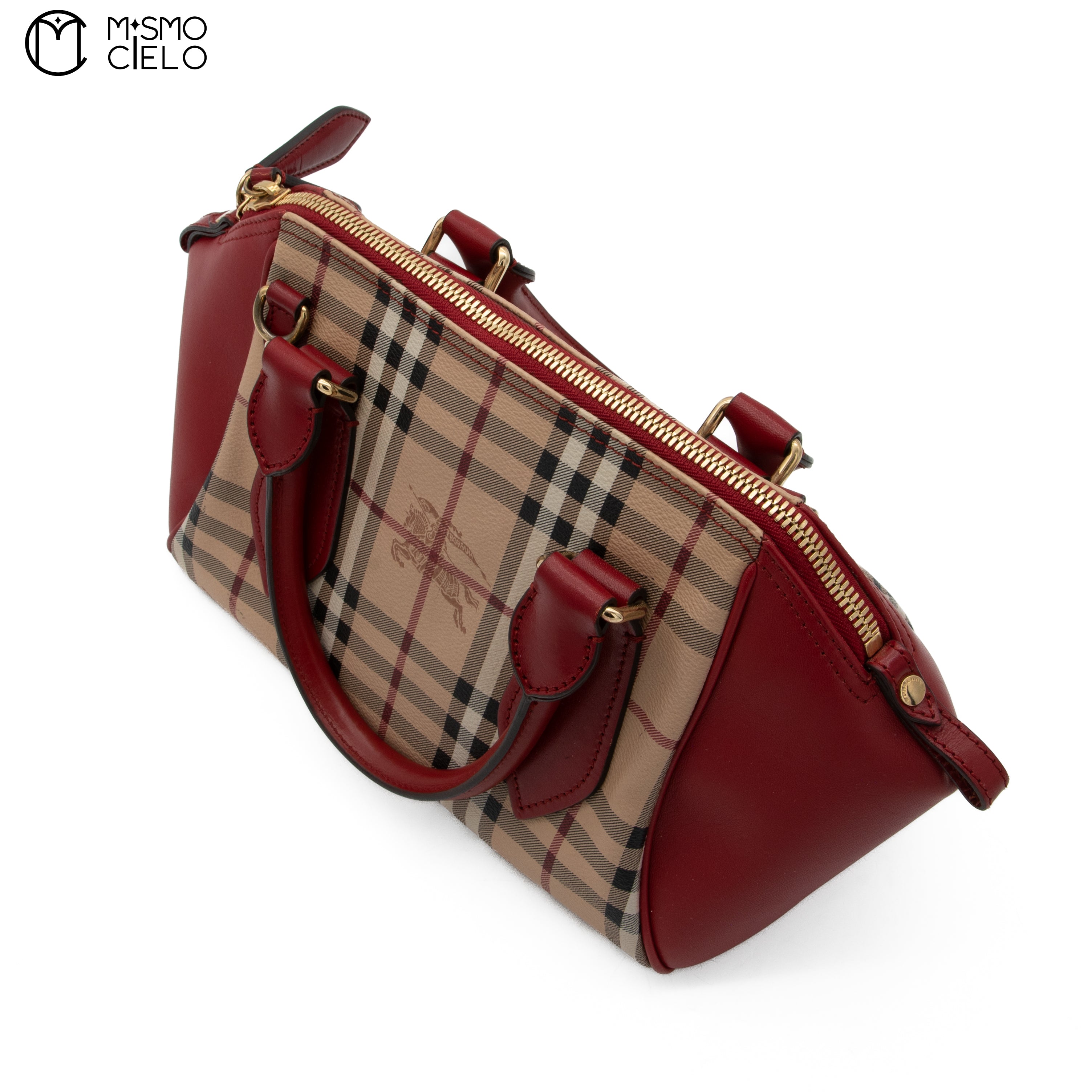 BURBERRY Red and Nova Check Shadow Horse Handbag