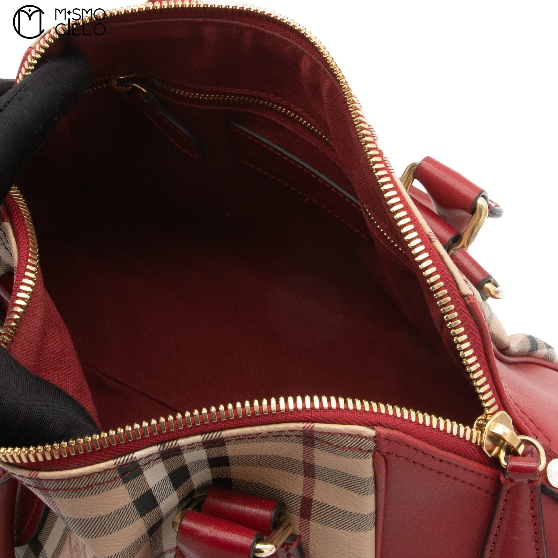 BURBERRY Red and Nova Check Shadow Horse Handbag