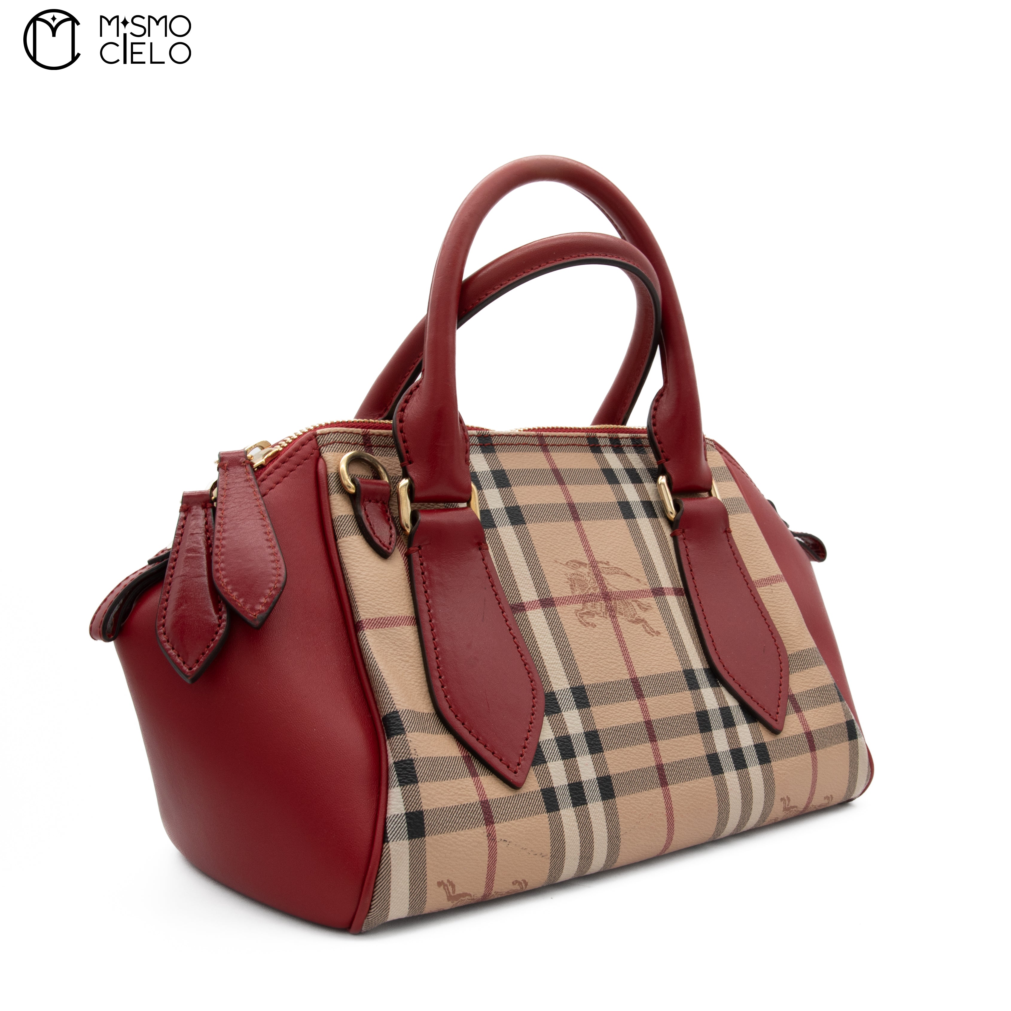 BURBERRY Red and Nova Check Shadow Horse Handbag