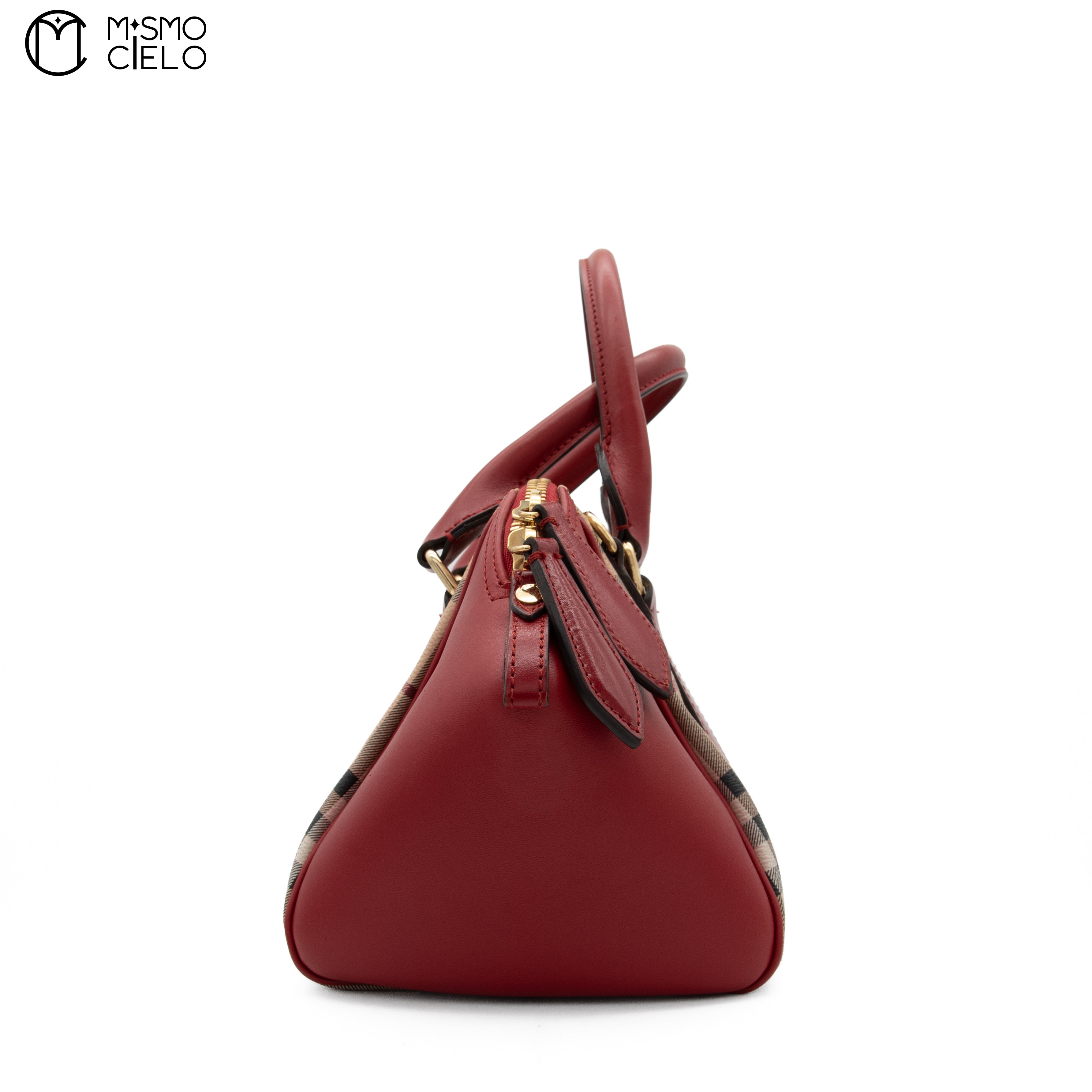 BURBERRY Red and Nova Check Shadow Horse Handbag