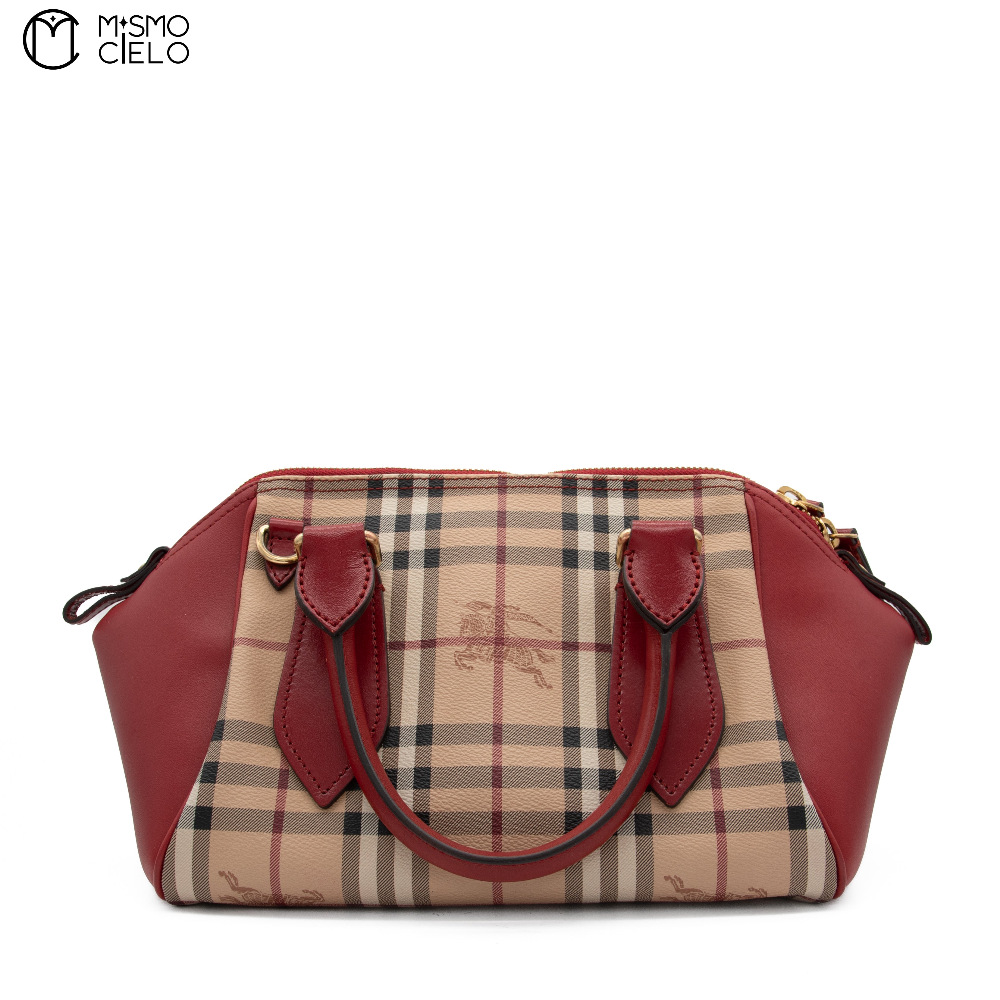 BURBERRY Red and Nova Check Shadow Horse Handbag