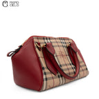 BURBERRY Red and Nova Check Shadow Horse Handbag