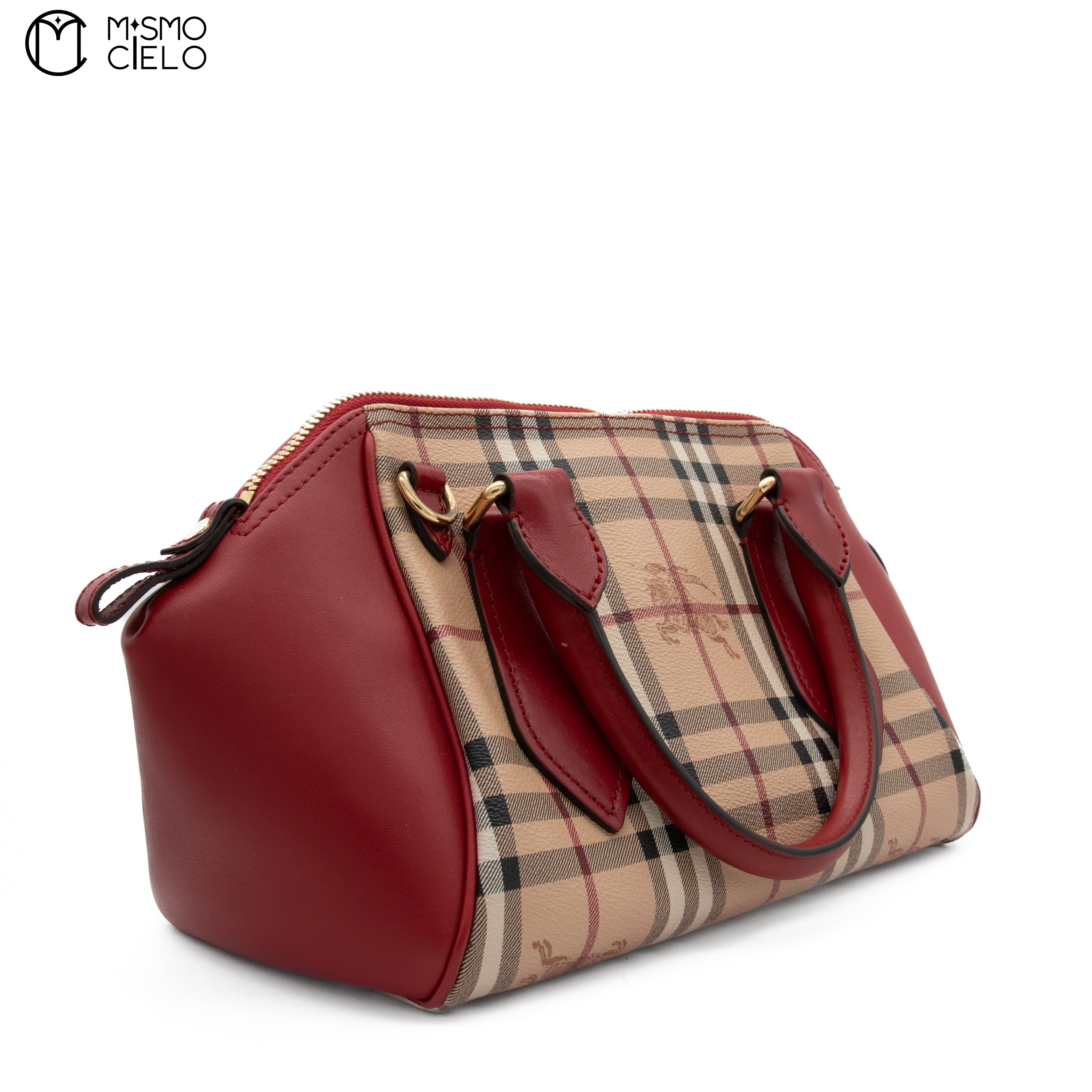 BURBERRY Red and Nova Check Shadow Horse Handbag