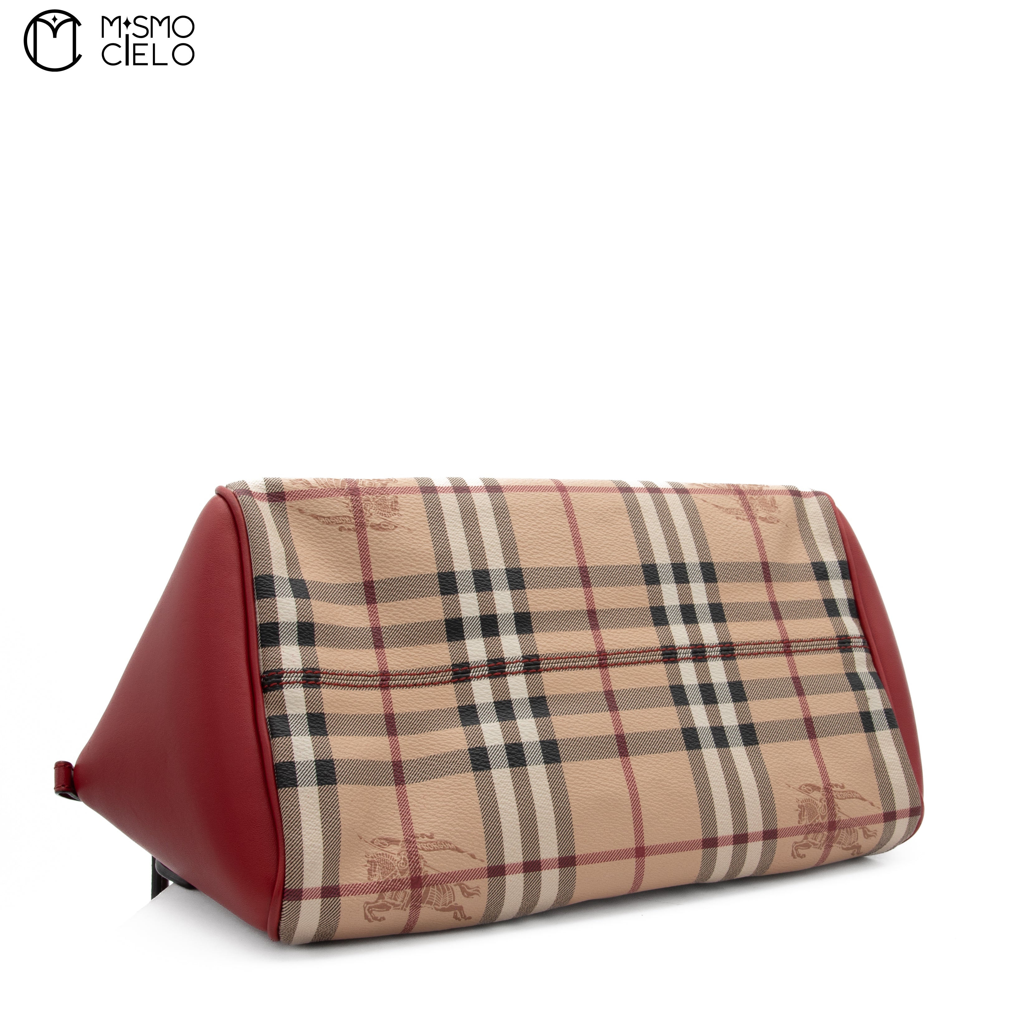BURBERRY Red and Nova Check Shadow Horse Handbag