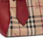 BURBERRY Red and Nova Check Shadow Horse Handbag