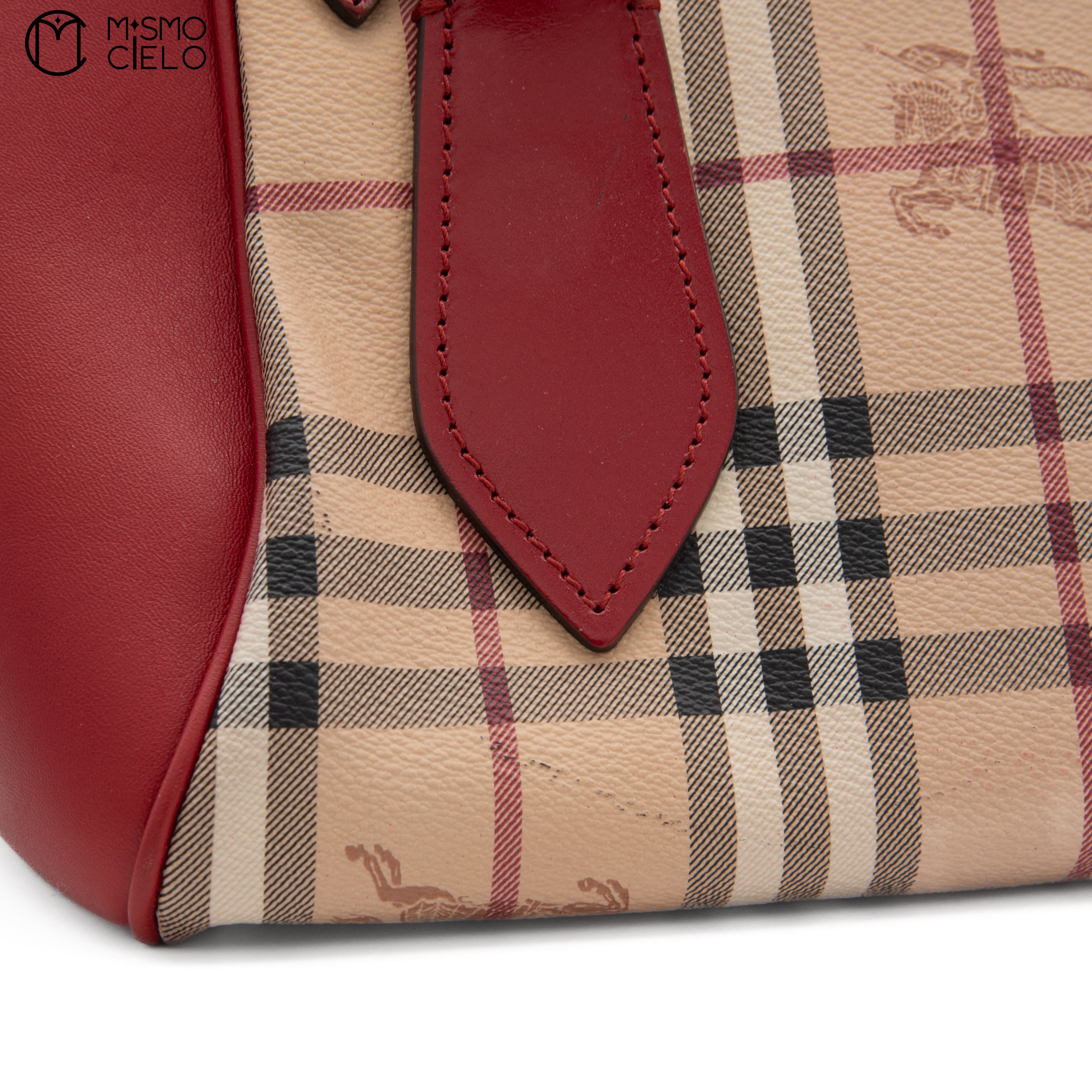 BURBERRY Red and Nova Check Shadow Horse Handbag