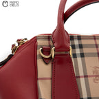 BURBERRY Red and Nova Check Shadow Horse Handbag