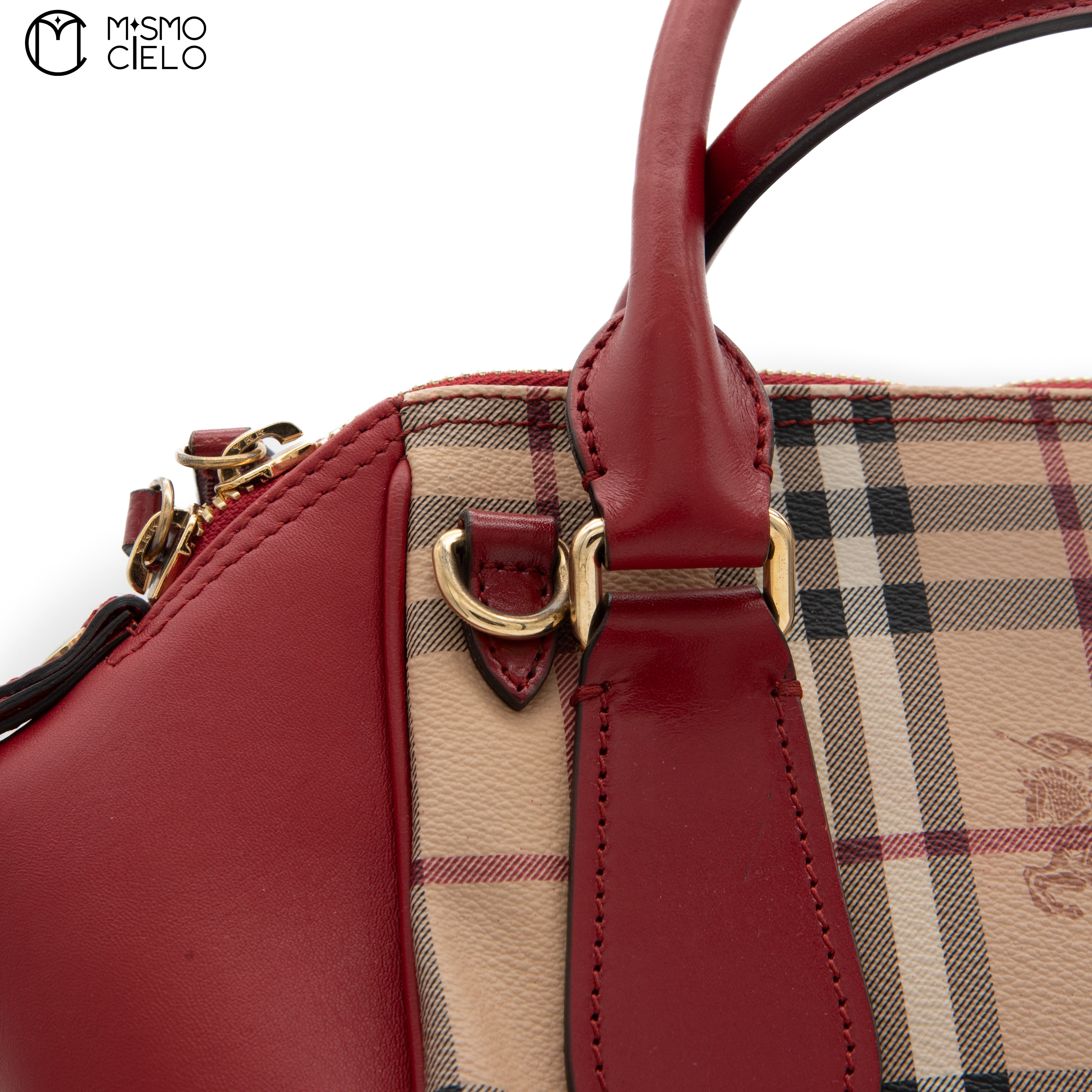 BURBERRY Red and Nova Check Shadow Horse Handbag