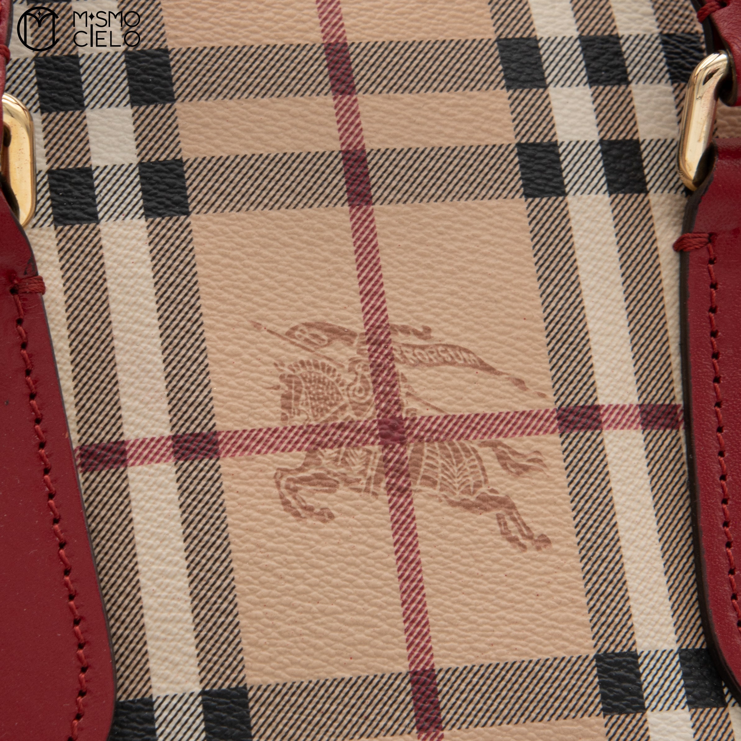 BURBERRY Red and Nova Check Shadow Horse Handbag