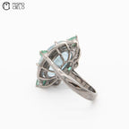 Silver 5.85 Ct Aquamarine Emerald and Diamond Ring
