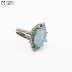Silver 5.85 Ct Aquamarine Emerald and Diamond Ring