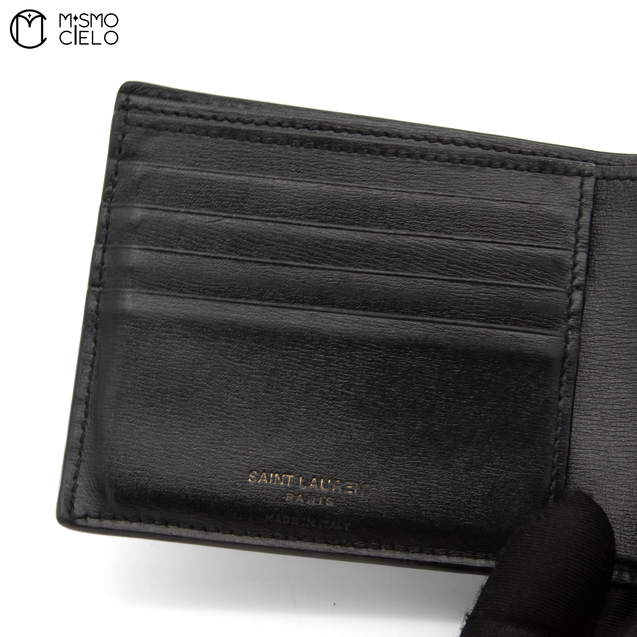 YVES SAINT LAURENT Black Bi-fold Wallet with Gold Logo *