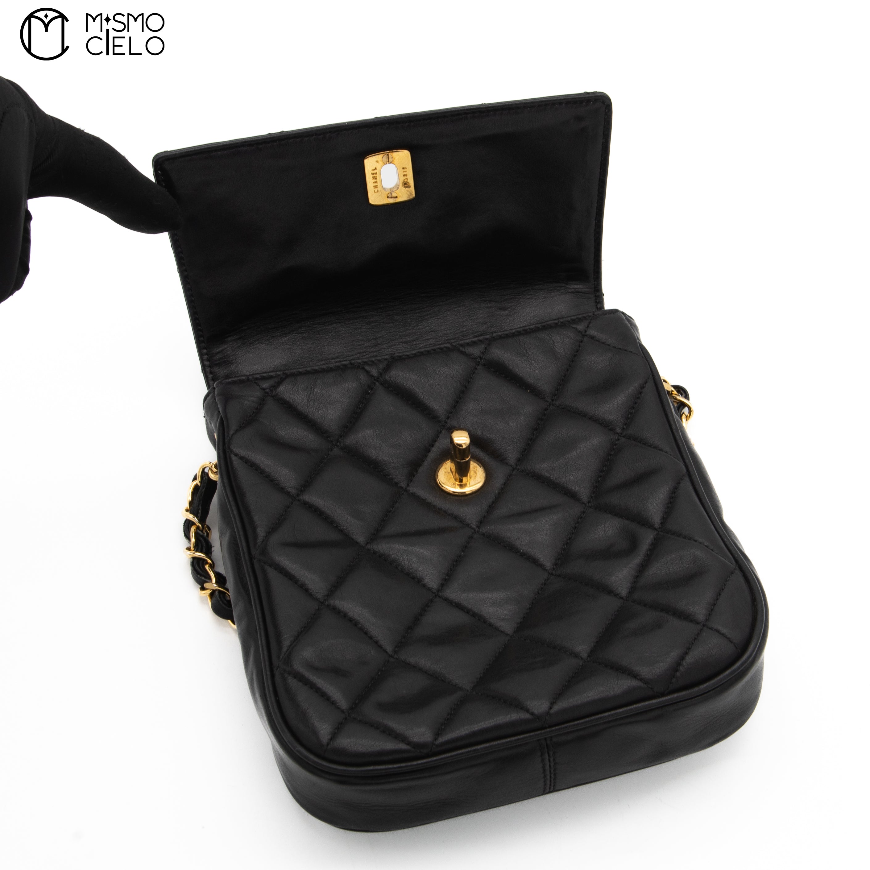 CHANEL Black Turn lock Mini Chain Shoulder Bag #