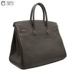 Authenticated Étain Brown Togo Birkin 35 Handbag