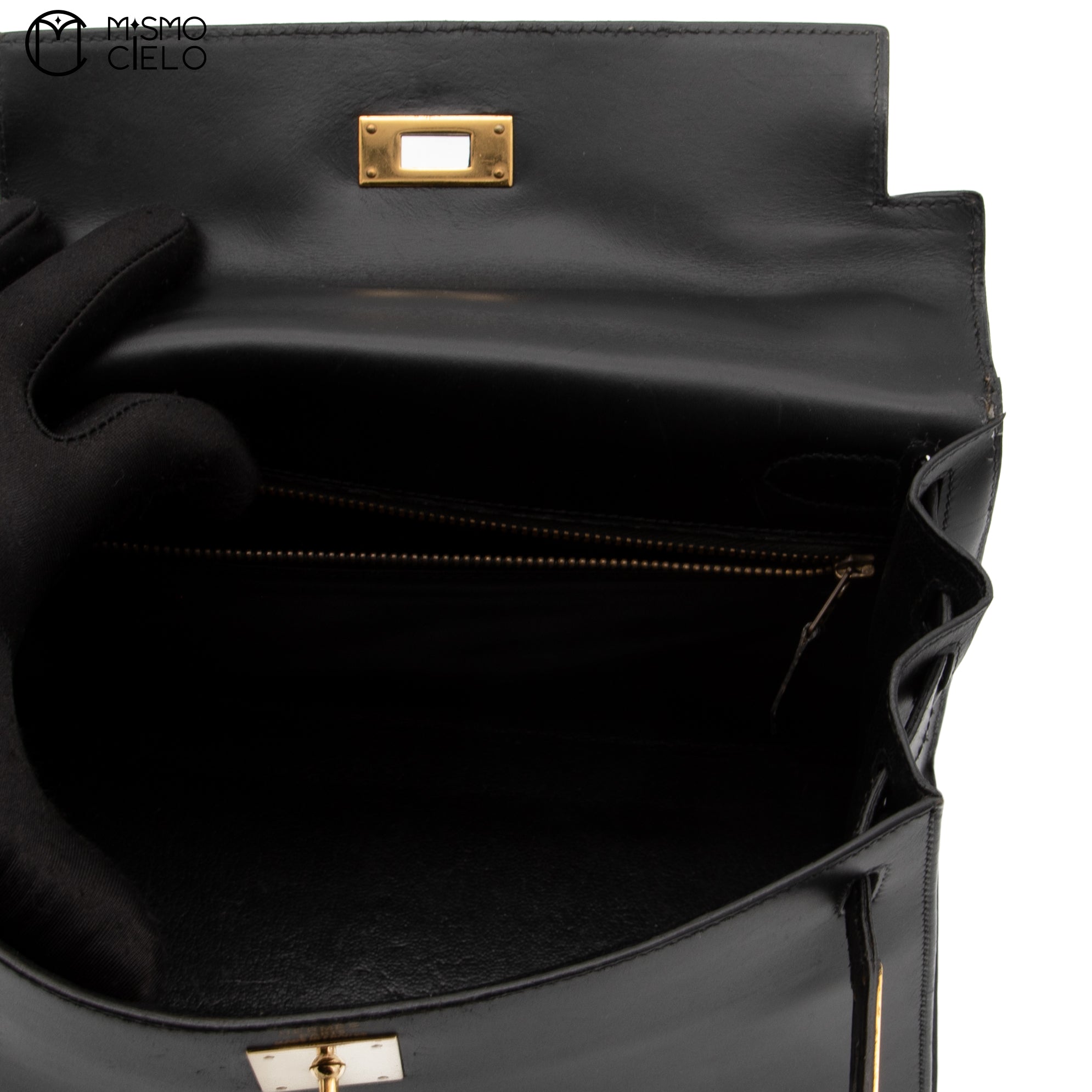 HERMES Authenticated Black Kelly 28 Box Calf Hand Handbag