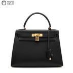 HERMES Authenticated Black Kelly 28 Box Calf Hand Handbag