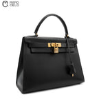 HERMES Authenticated Black Kelly 28 Box Calf Hand Handbag