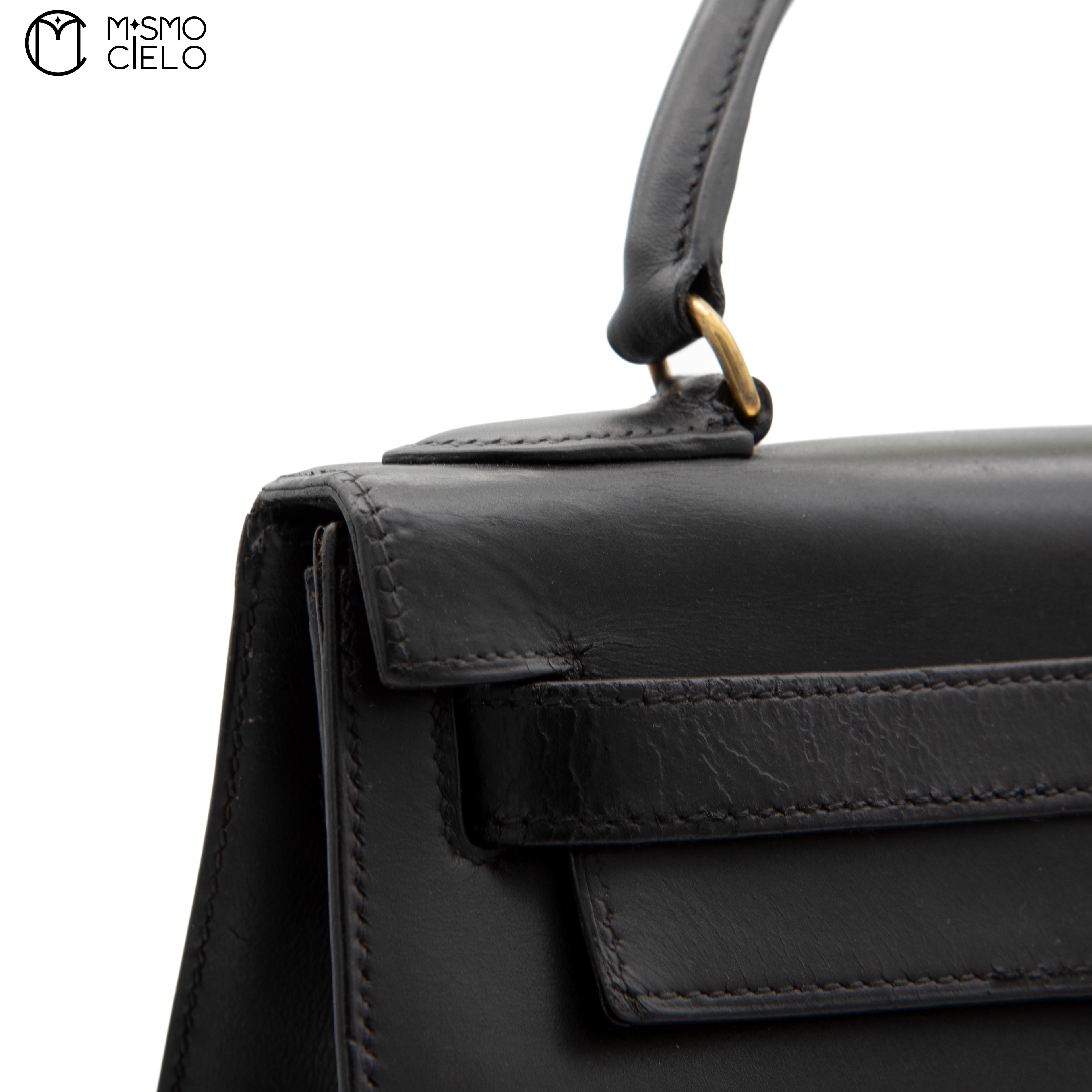 HERMES Authenticated Black Kelly 28 Box Calf Hand Handbag