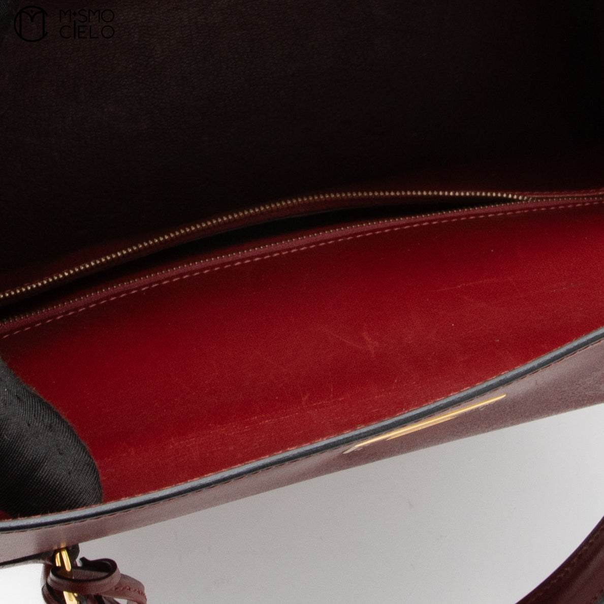 HERMES Authenticated Rouge Ash Kelly 35 Box Calf A Engraved Handbag