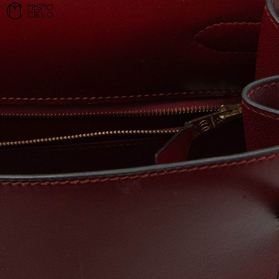 HERMES Authenticated Rouge Ash Kelly 35 Box Calf A Engraved Handbag