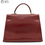 HERMES Authenticated Rouge Ash Kelly 35 Box Calf A Engraved Handbag
