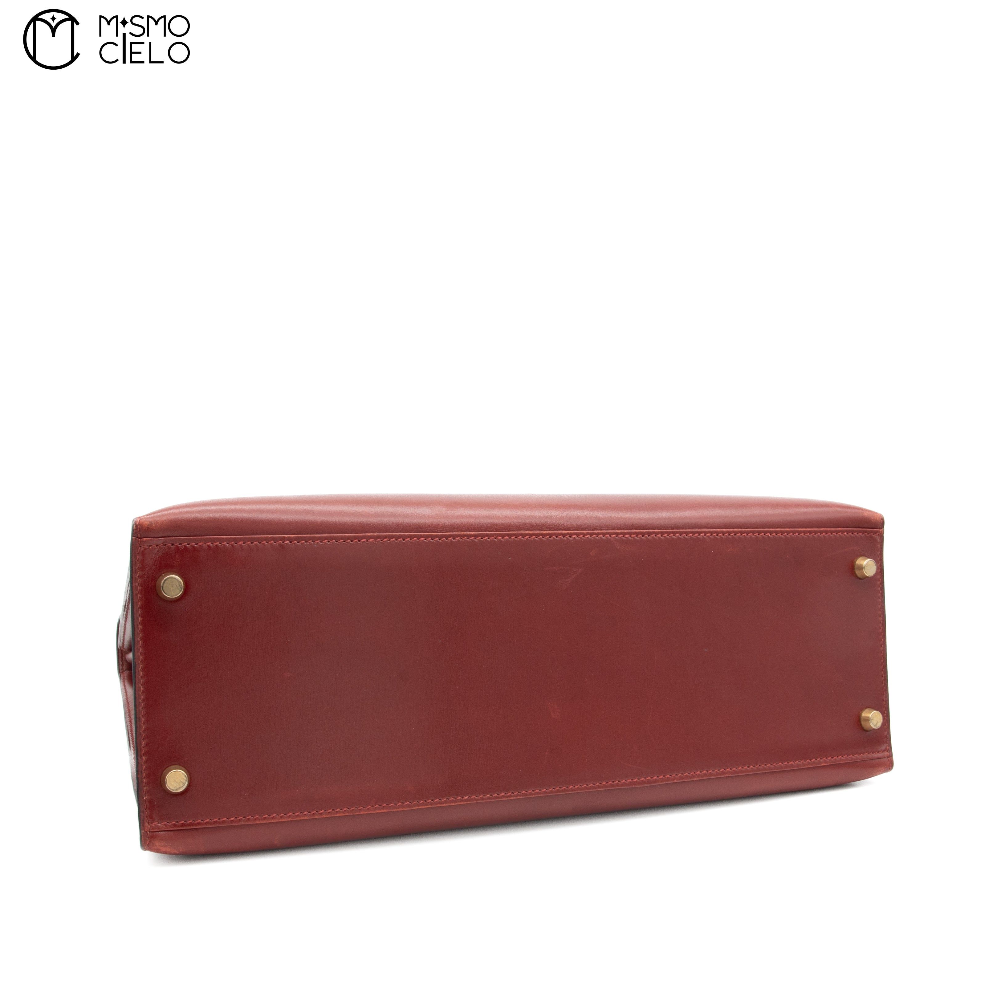 HERMES Authenticated Rouge Ash Kelly 35 Box Calf A Engraved Handbag