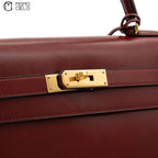 HERMES Authenticated Rouge Ash Kelly 35 Box Calf A Engraved Handbag
