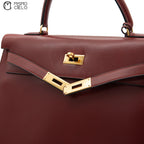 HERMES Authenticated Rouge Ash Kelly 35 Box Calf A Engraved Handbag