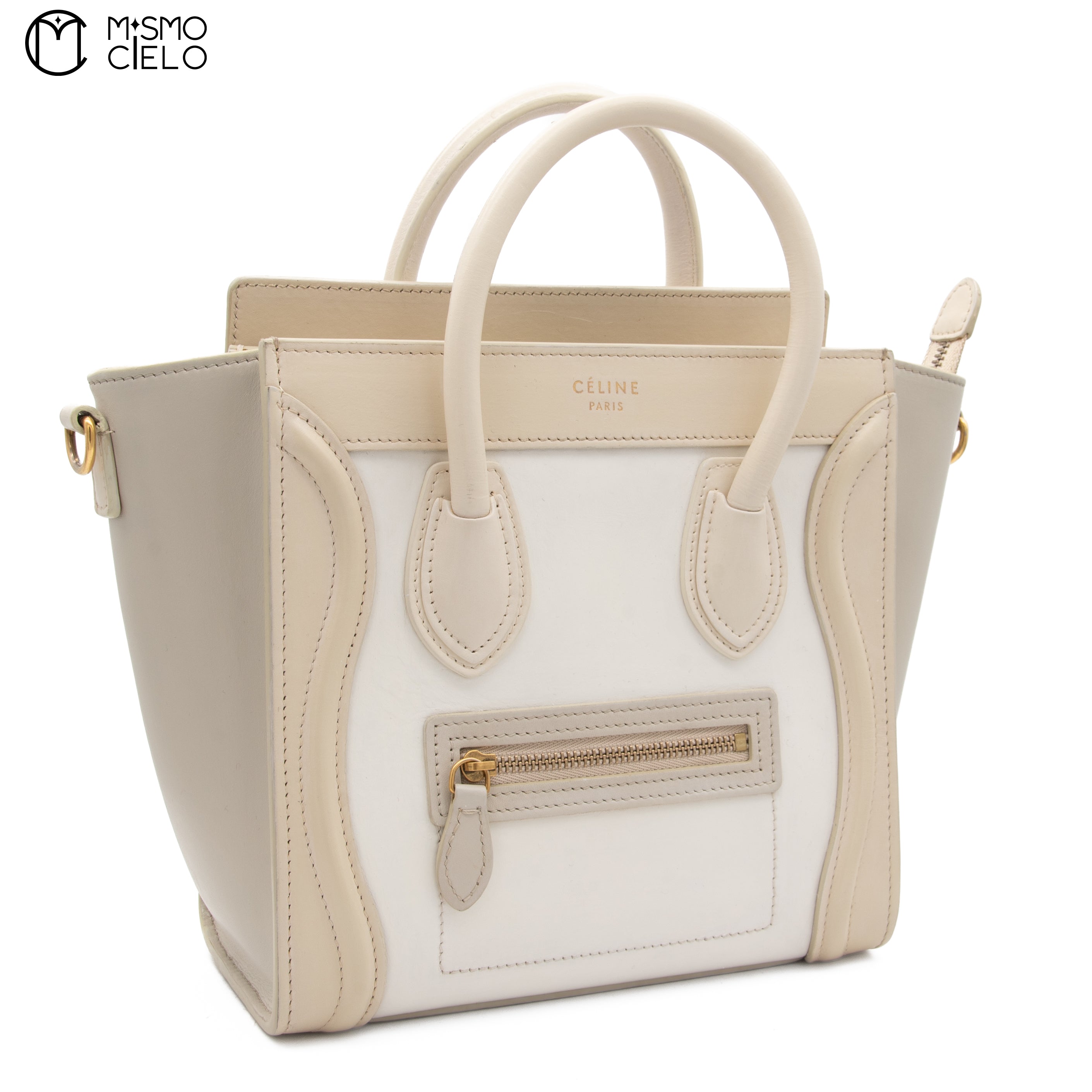 CELINE Tricolor White Nano Luggage Handbag