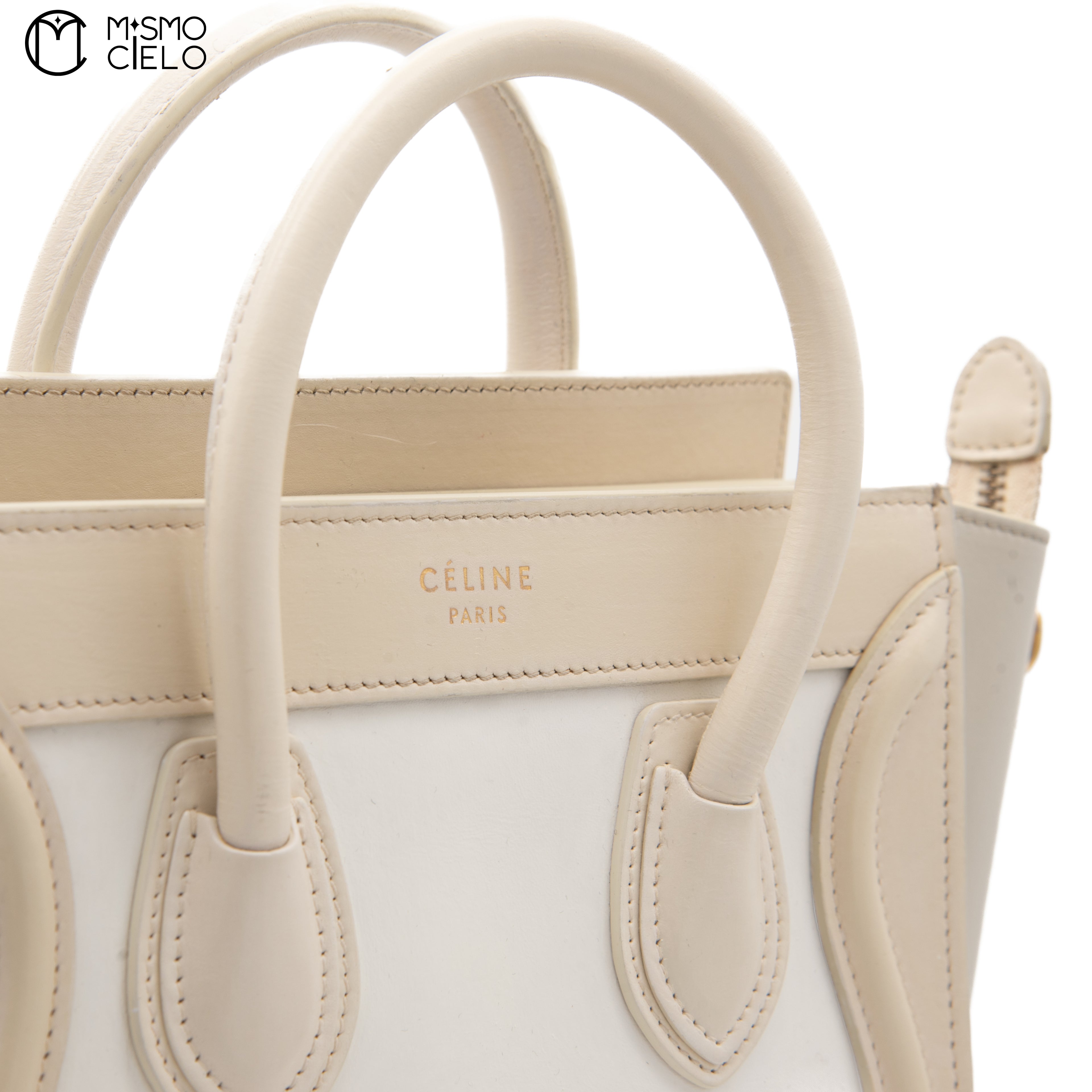 CELINE Tricolor White Nano Luggage Handbag