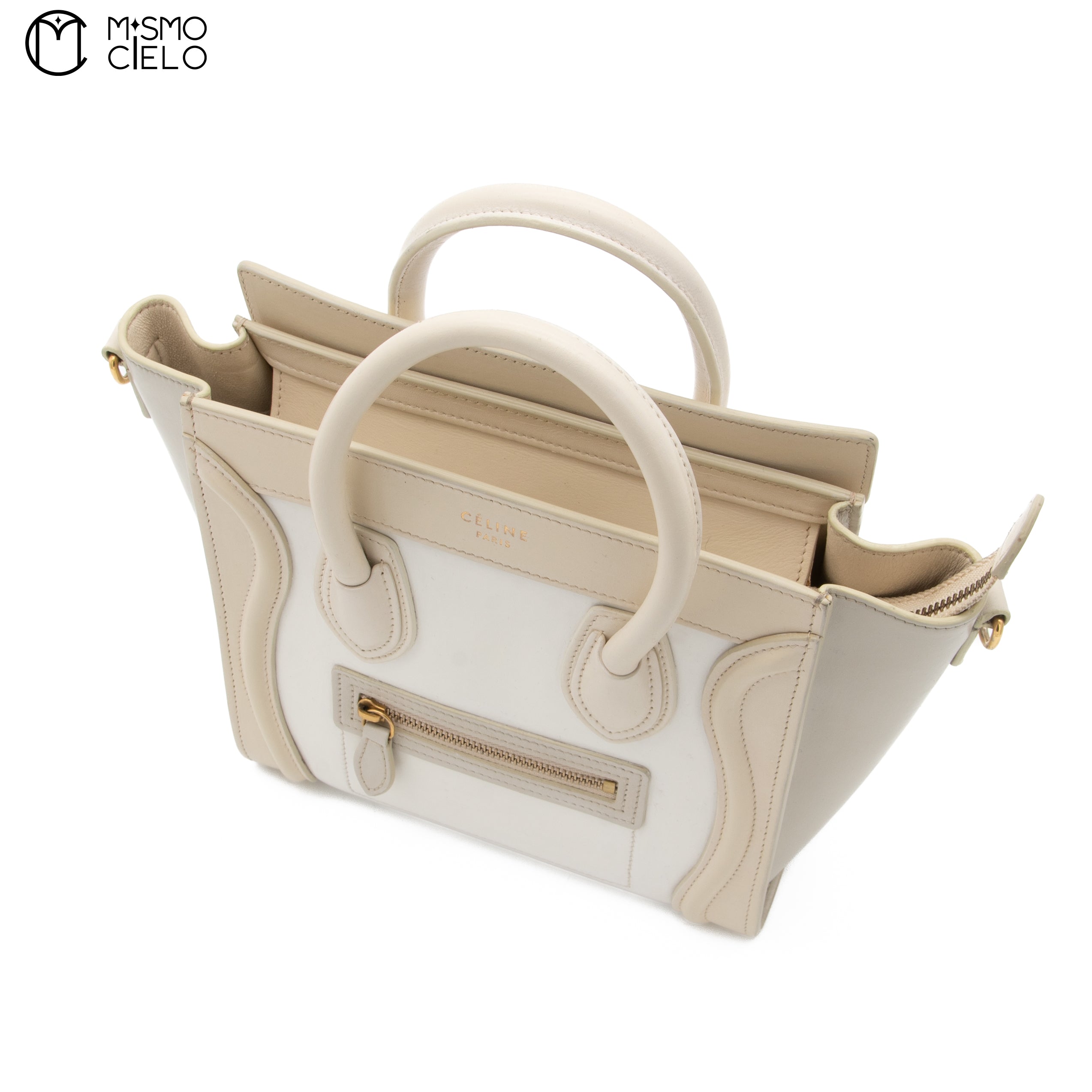 CELINE Tricolor White Nano Luggage Handbag