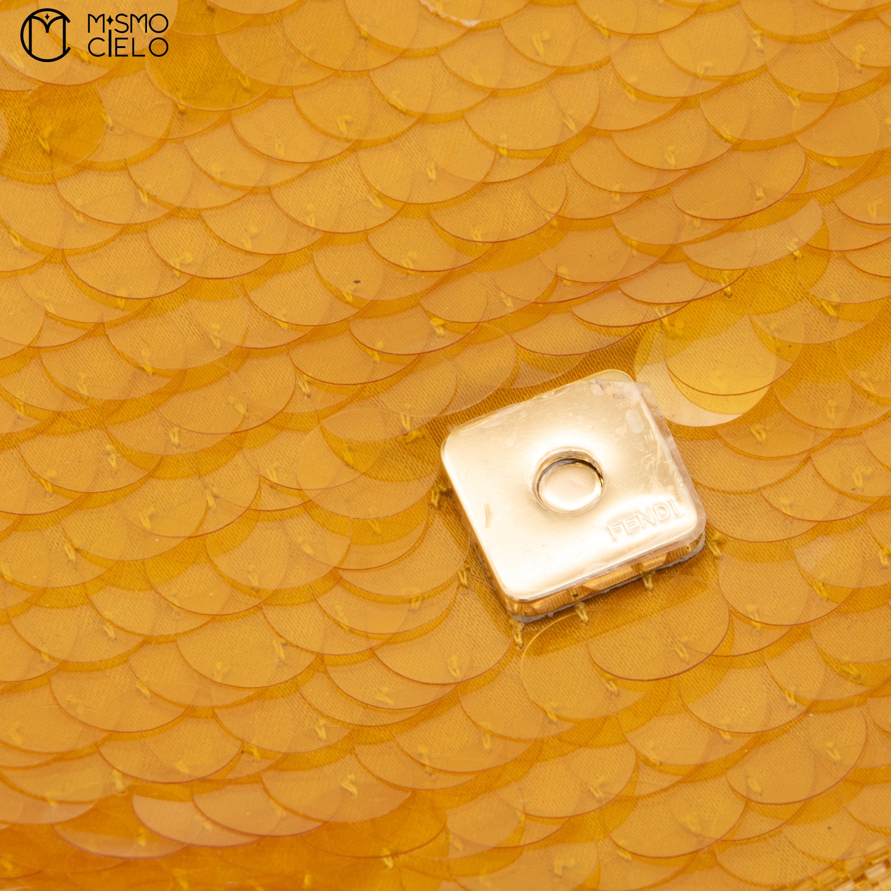 FENDI 1997 Yellow and White Baguette Spangle Python Shoulder Bag