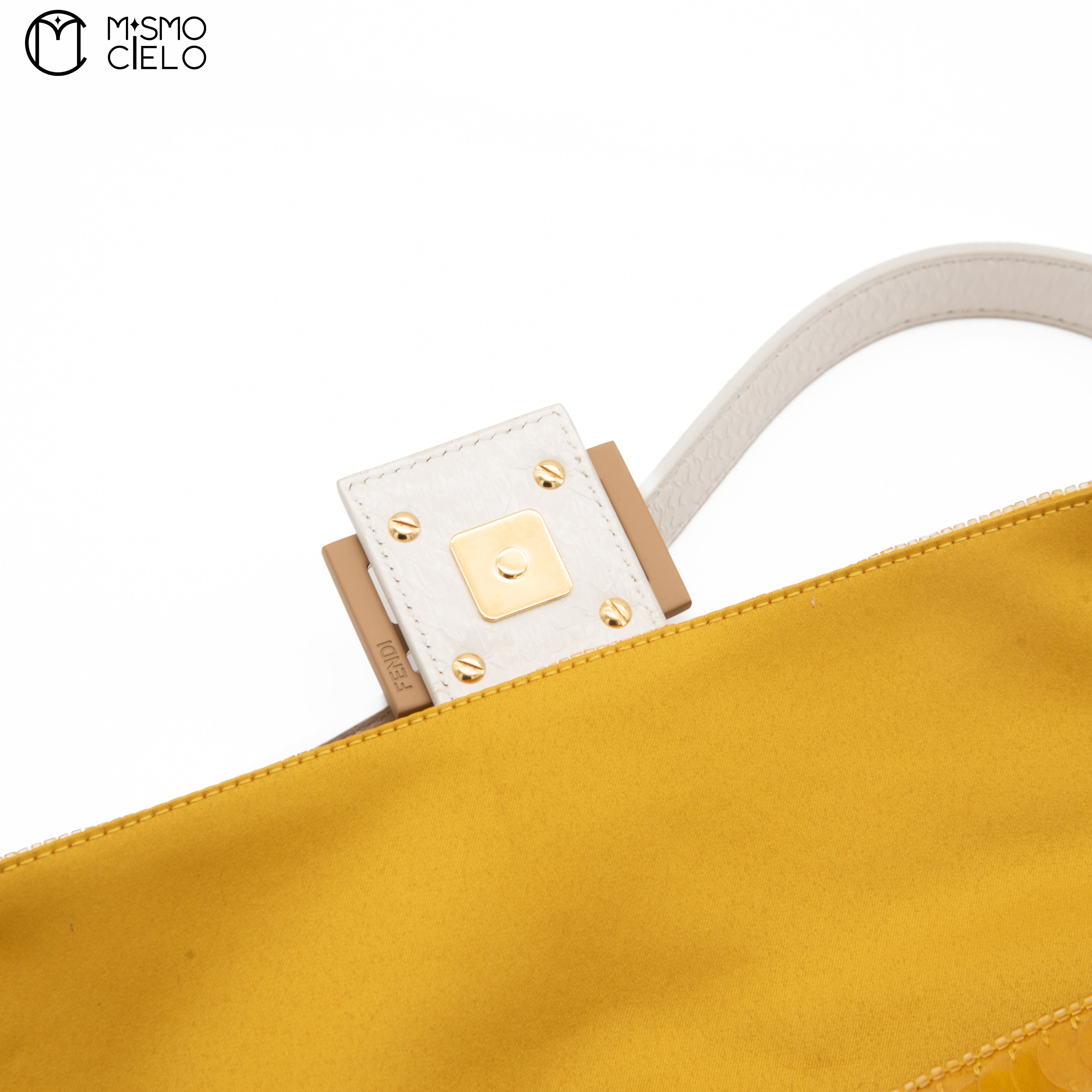 FENDI 1997 Yellow and White Baguette Spangle Python Shoulder Bag