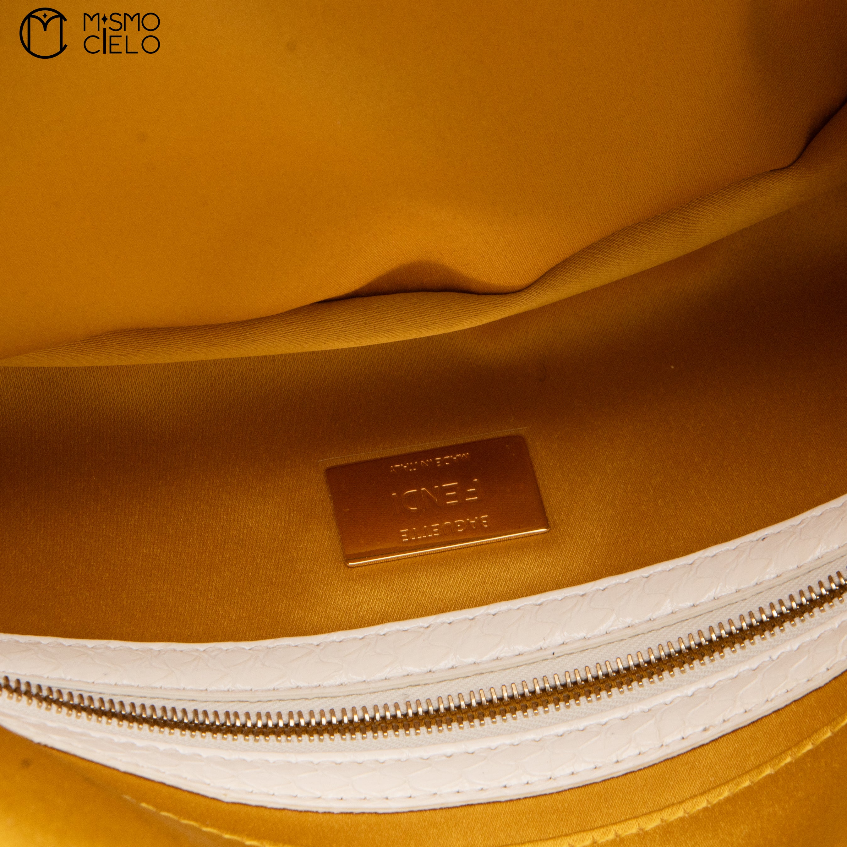 FENDI 1997 Yellow and White Baguette Spangle Python Shoulder Bag