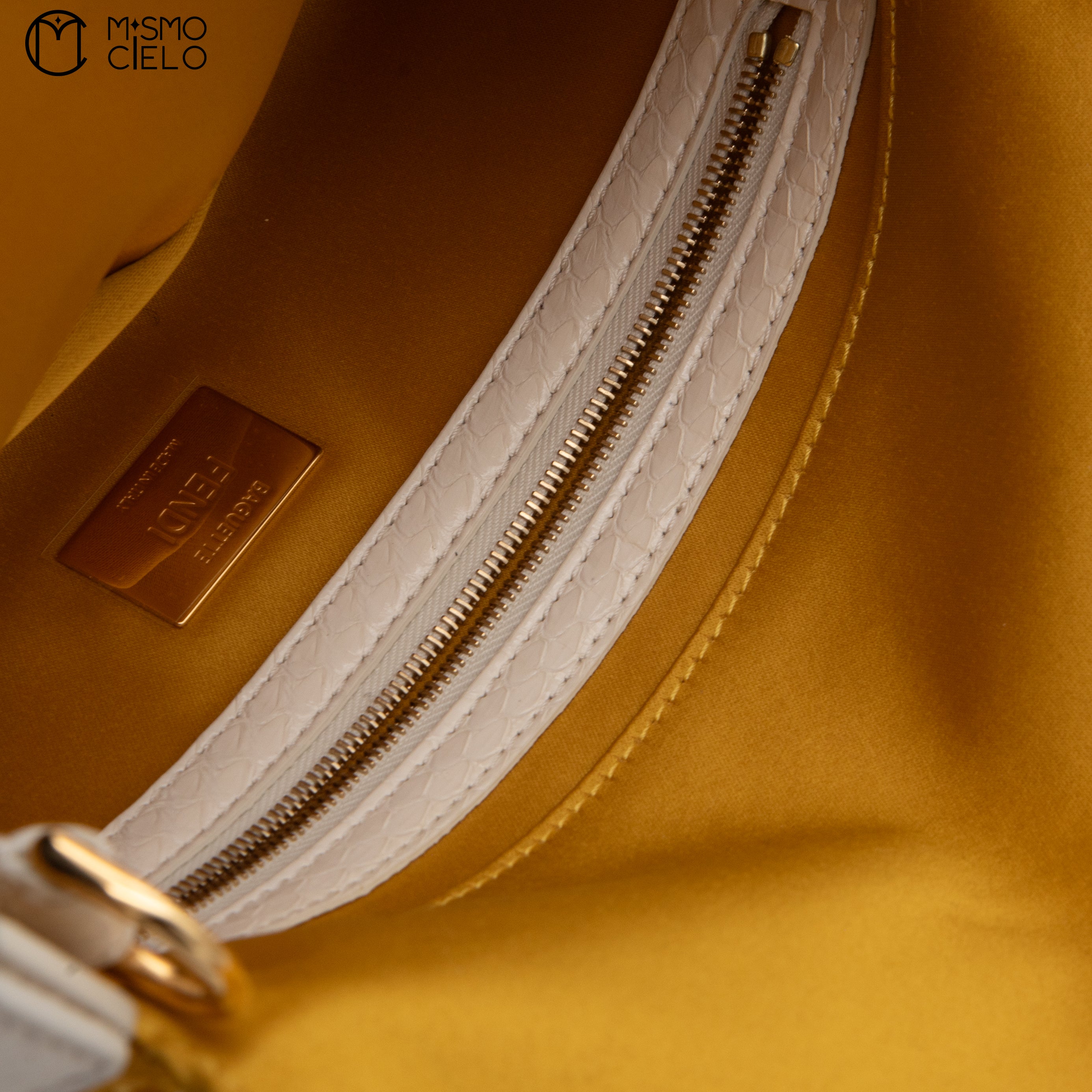 FENDI 1997 Yellow and White Baguette Spangle Python Shoulder Bag