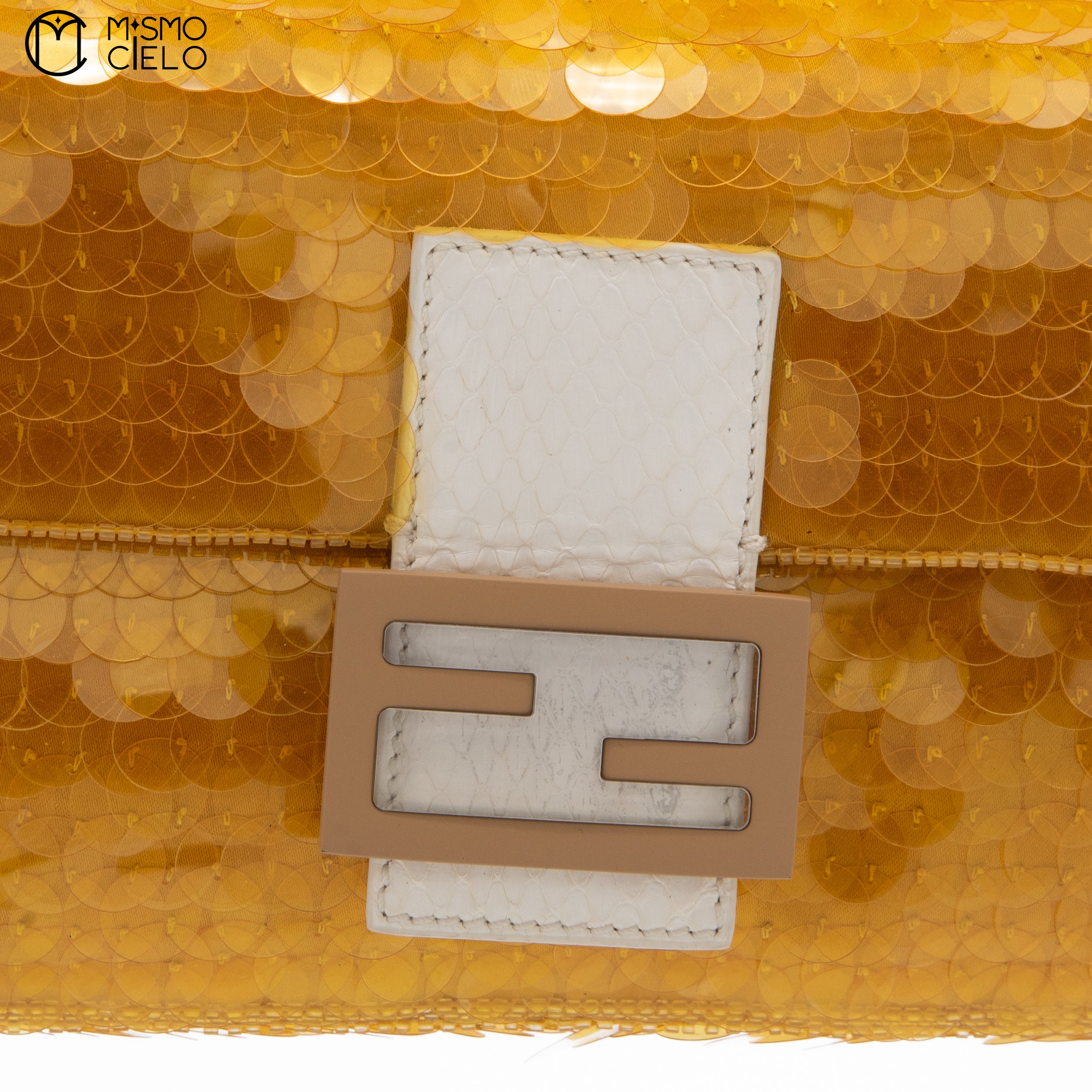 FENDI 1997 Yellow and White Baguette Spangle Python Shoulder Bag