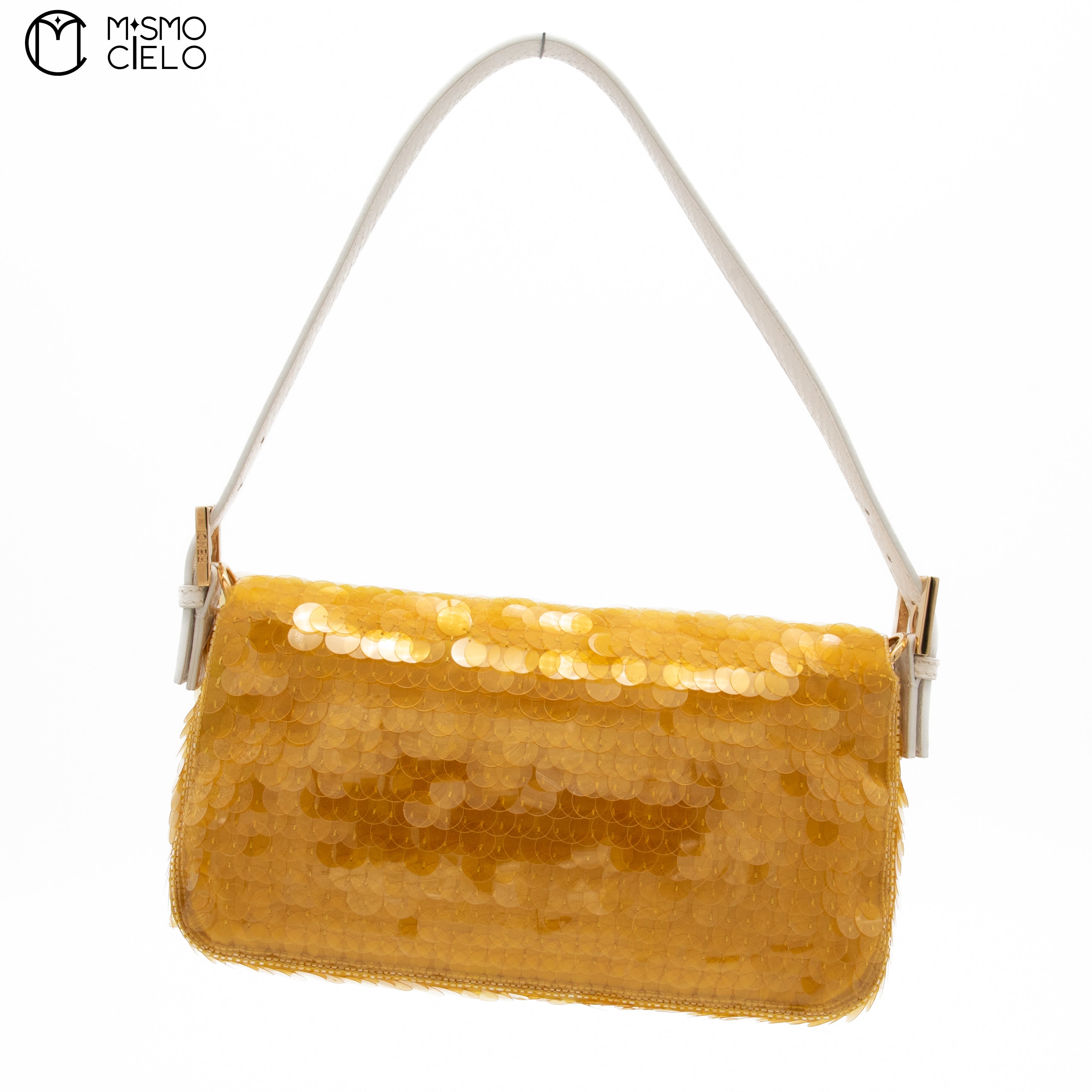 FENDI 1997 Yellow and White Baguette Spangle Python Shoulder Bag