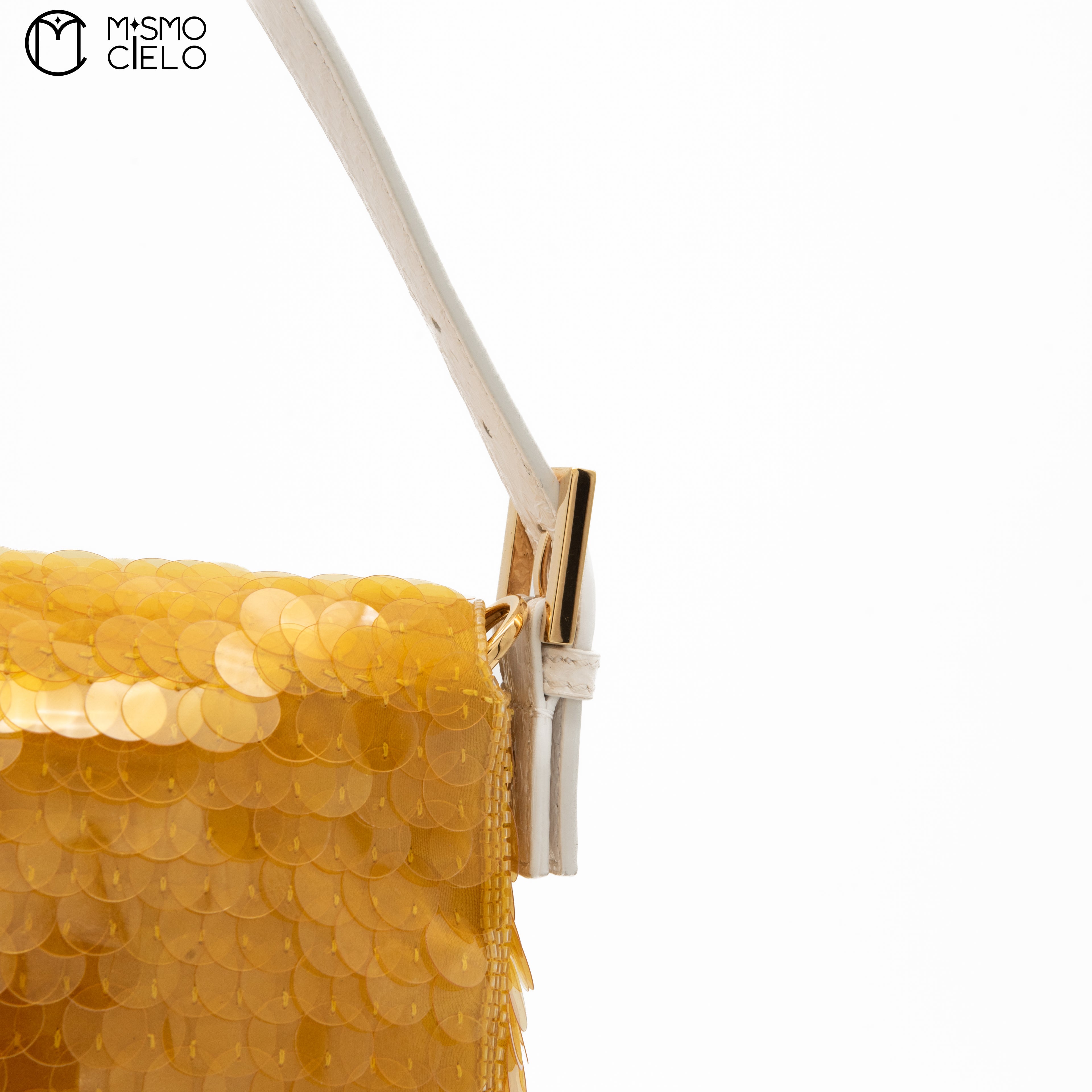 FENDI 1997 Yellow and White Baguette Spangle Python Shoulder Bag