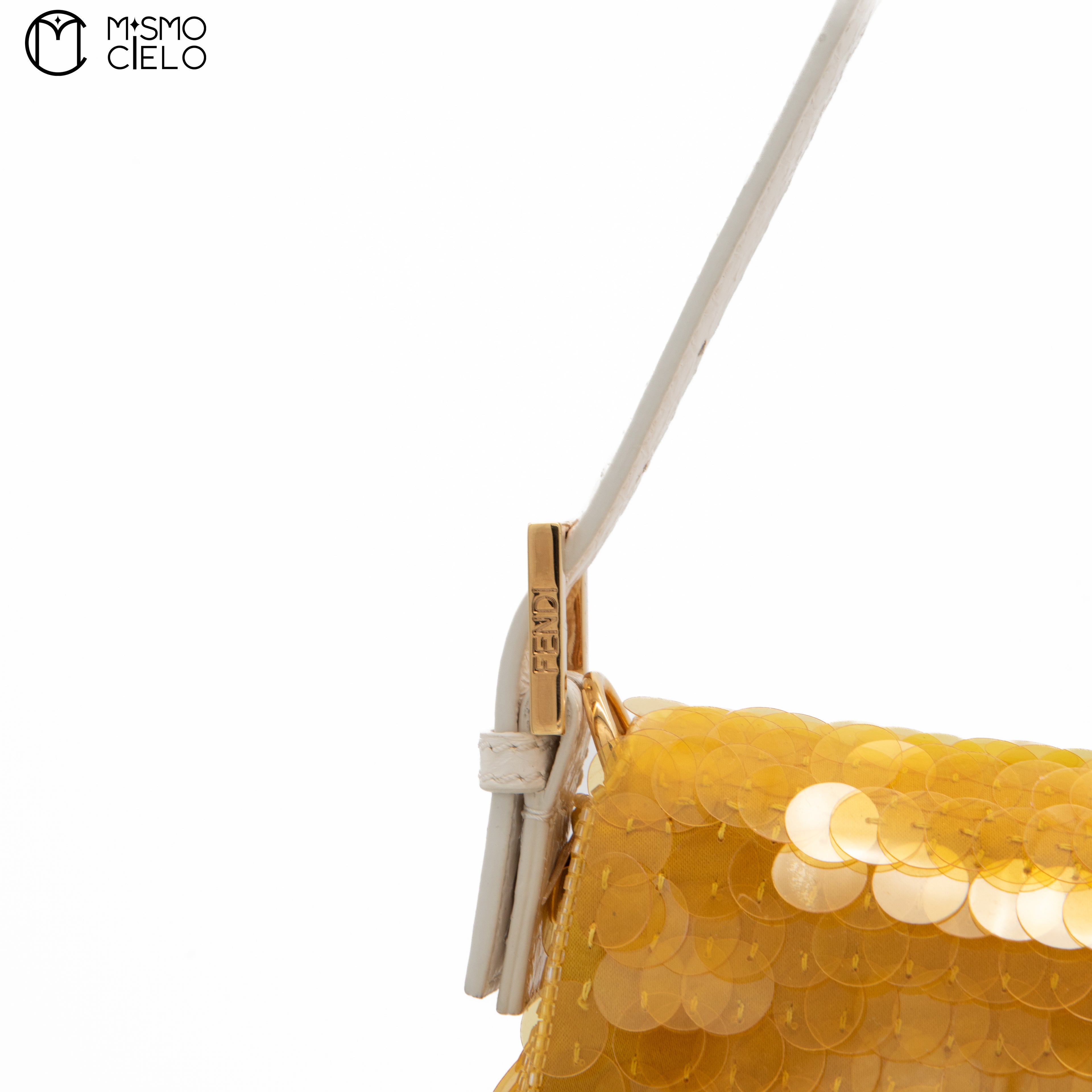 FENDI 1997 Yellow and White Baguette Spangle Python Shoulder Bag