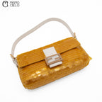 FENDI 1997 Yellow and White Baguette Spangle Python Shoulder Bag