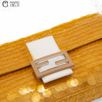 FENDI 1997 Yellow and White Baguette Spangle Python Shoulder Bag