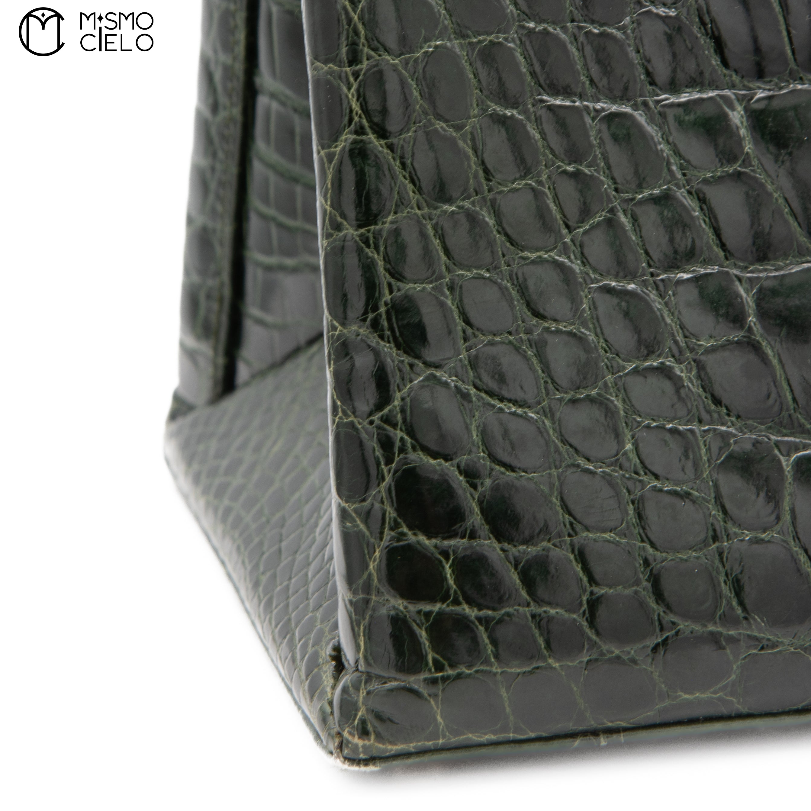 GUCCI Olive Green Crocodile Handbag with Strap ^