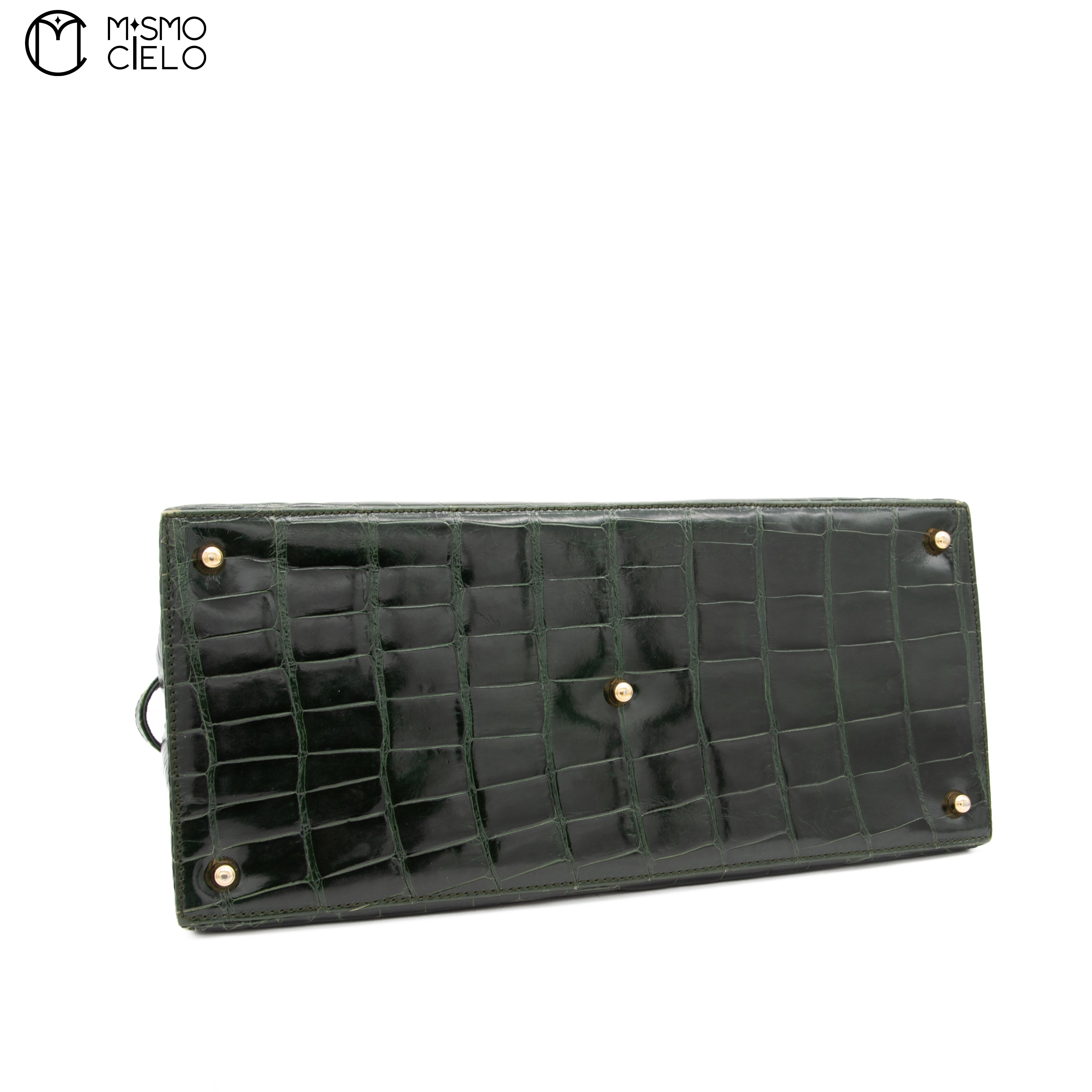 GUCCI Olive Green Crocodile Handbag with Strap ^