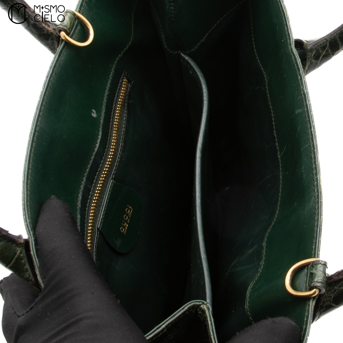 GUCCI Olive Green Crocodile Handbag with Strap ^