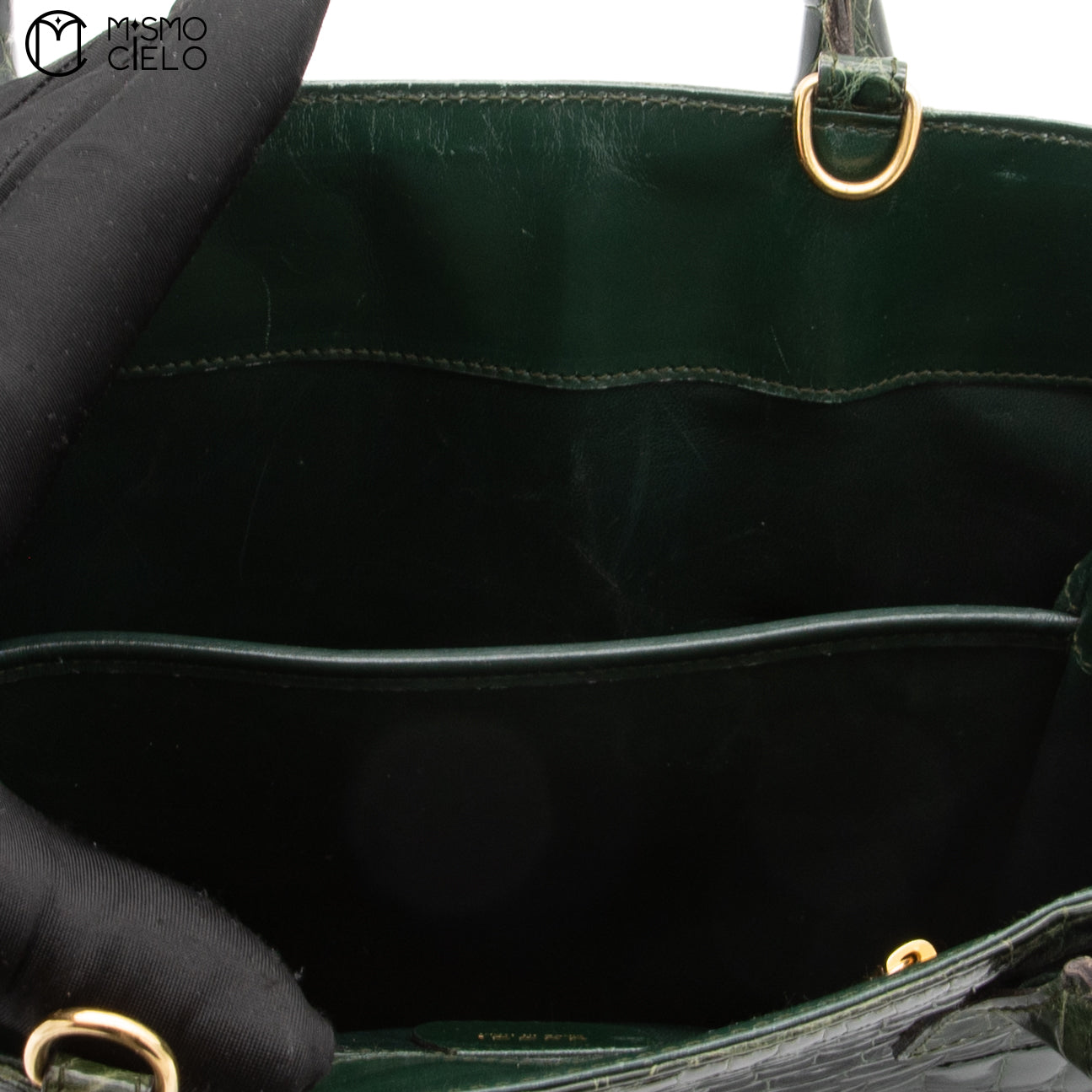 GUCCI Olive Green Crocodile Handbag with Strap ^