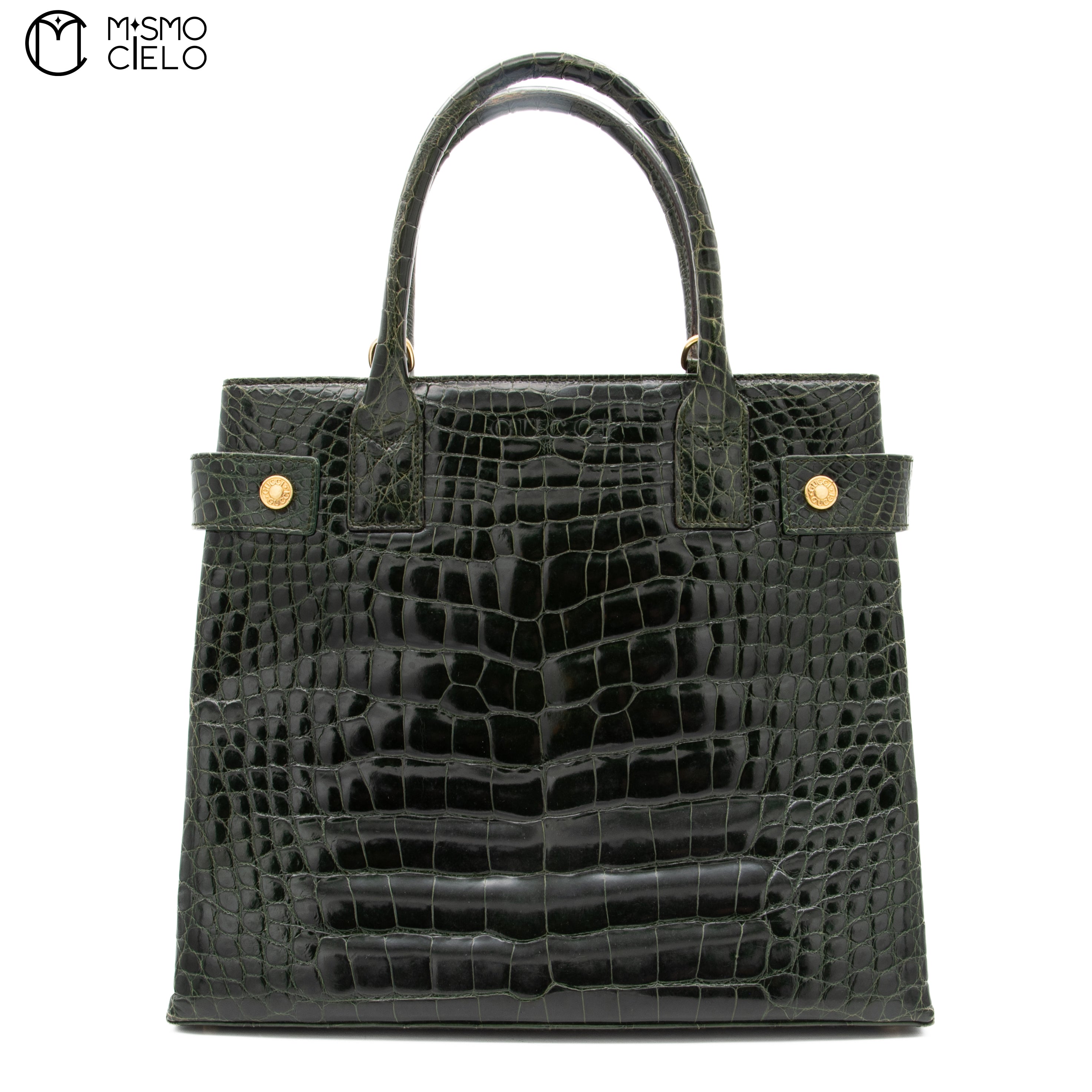 GUCCI Olive Green Crocodile Handbag with Strap ^
