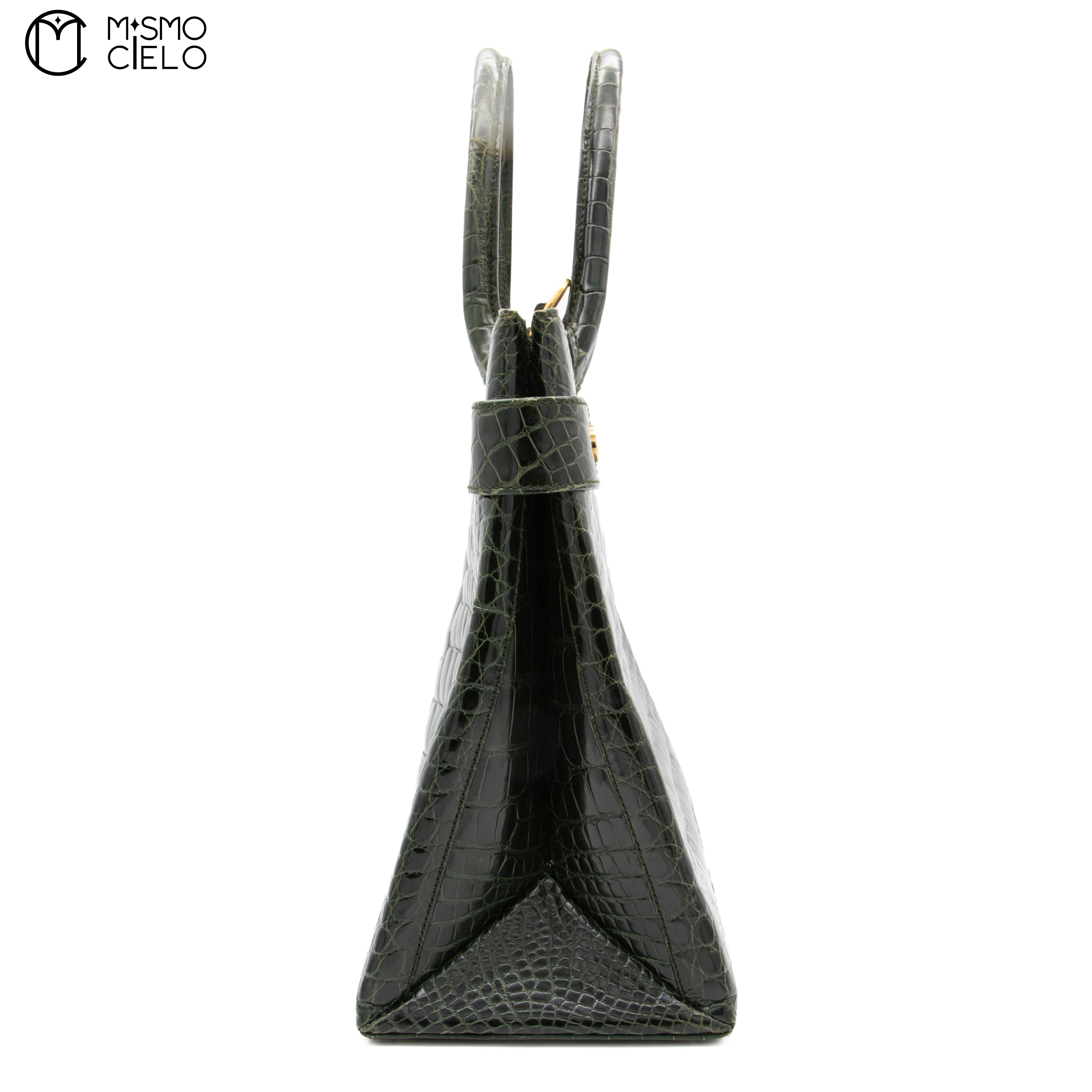 GUCCI Olive Green Crocodile Handbag with Strap ^