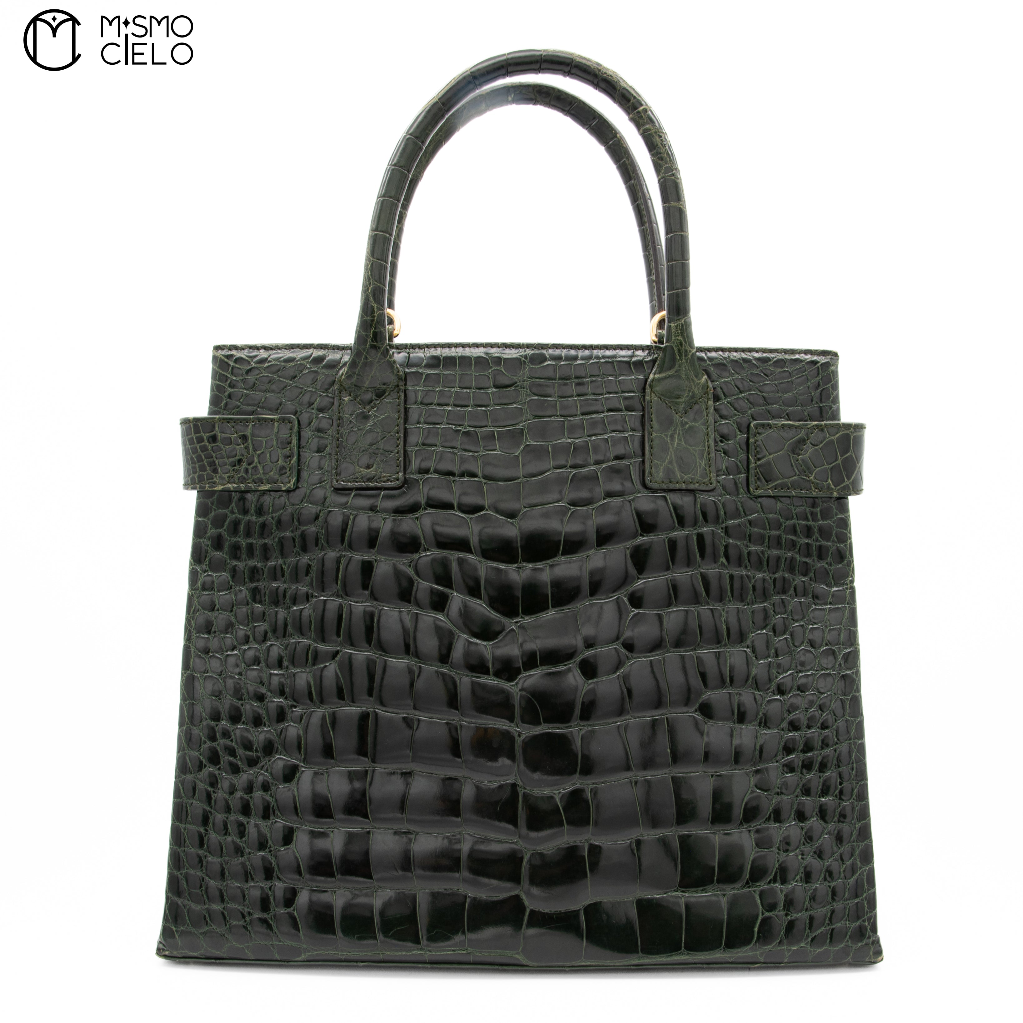 GUCCI Olive Green Crocodile Handbag with Strap ^