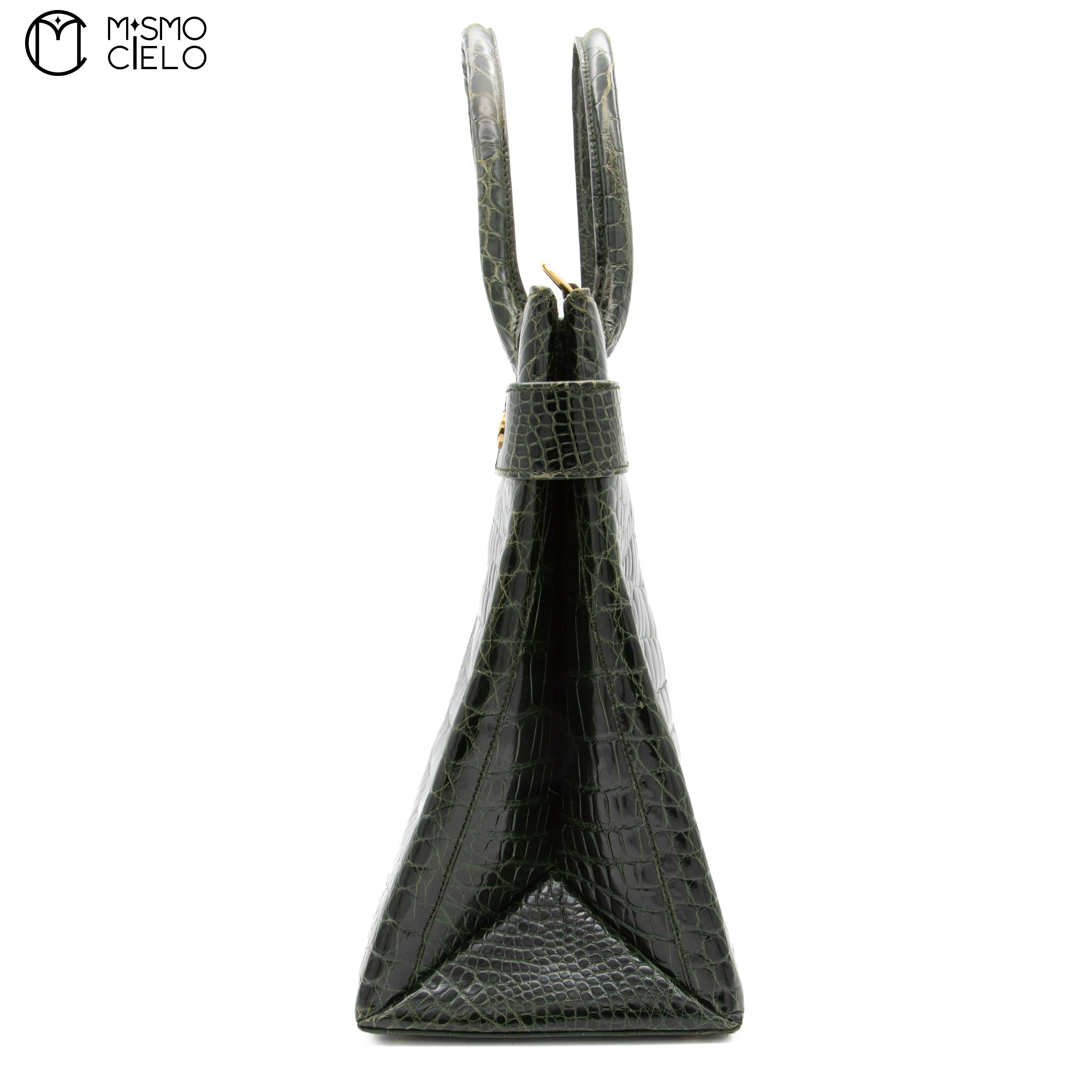 GUCCI Olive Green Crocodile Handbag with Strap ^