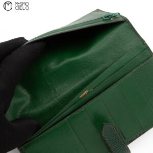 Green and Gold Lizard Bearn Long Wallet